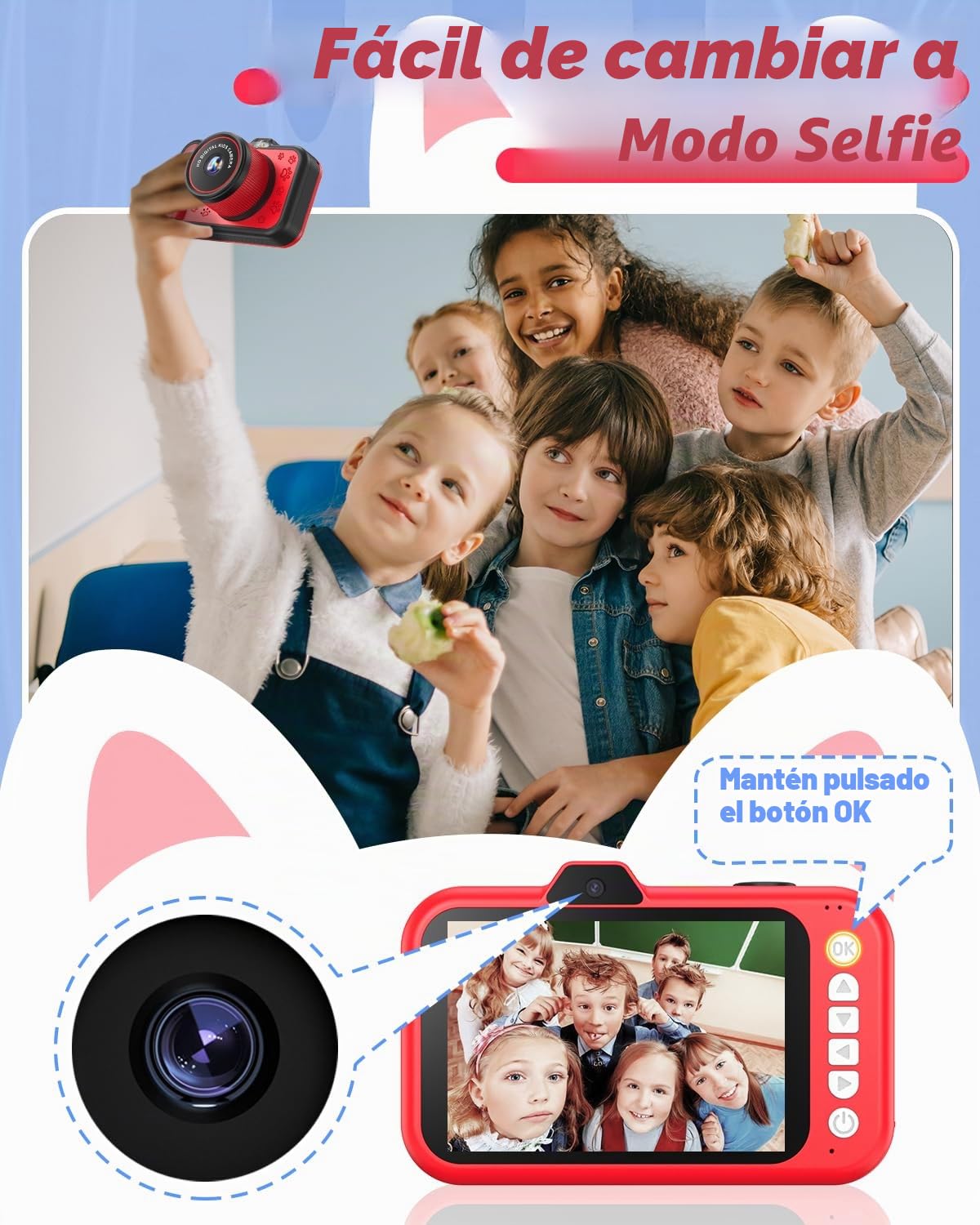 Camara Fotos Infantil, Pantalla Grande de 3,5 Pulgadas 1080P HD 48 MP Cámara para Niños con Lente de Zoom Giratorio 360° Flash LED Juguete de Regalo para Niños para 3 4 5 6 8 7 9 10 Años Niños Niñas