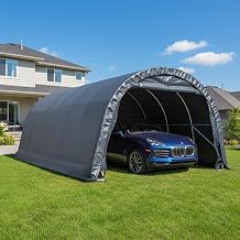 YOLENY 12x24FT Heavy Duty Carport, Portable Garage with Reinforced All-Steel Frame and Round Style Roof, Anti-Snow All Covered Car Canopy Outdoor Waterproof Storage Shelter for Car,Truck,Boat
