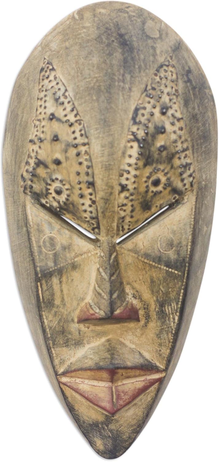 NOVICA Hand Carved African Wall Mask 'Brilliant Mind'