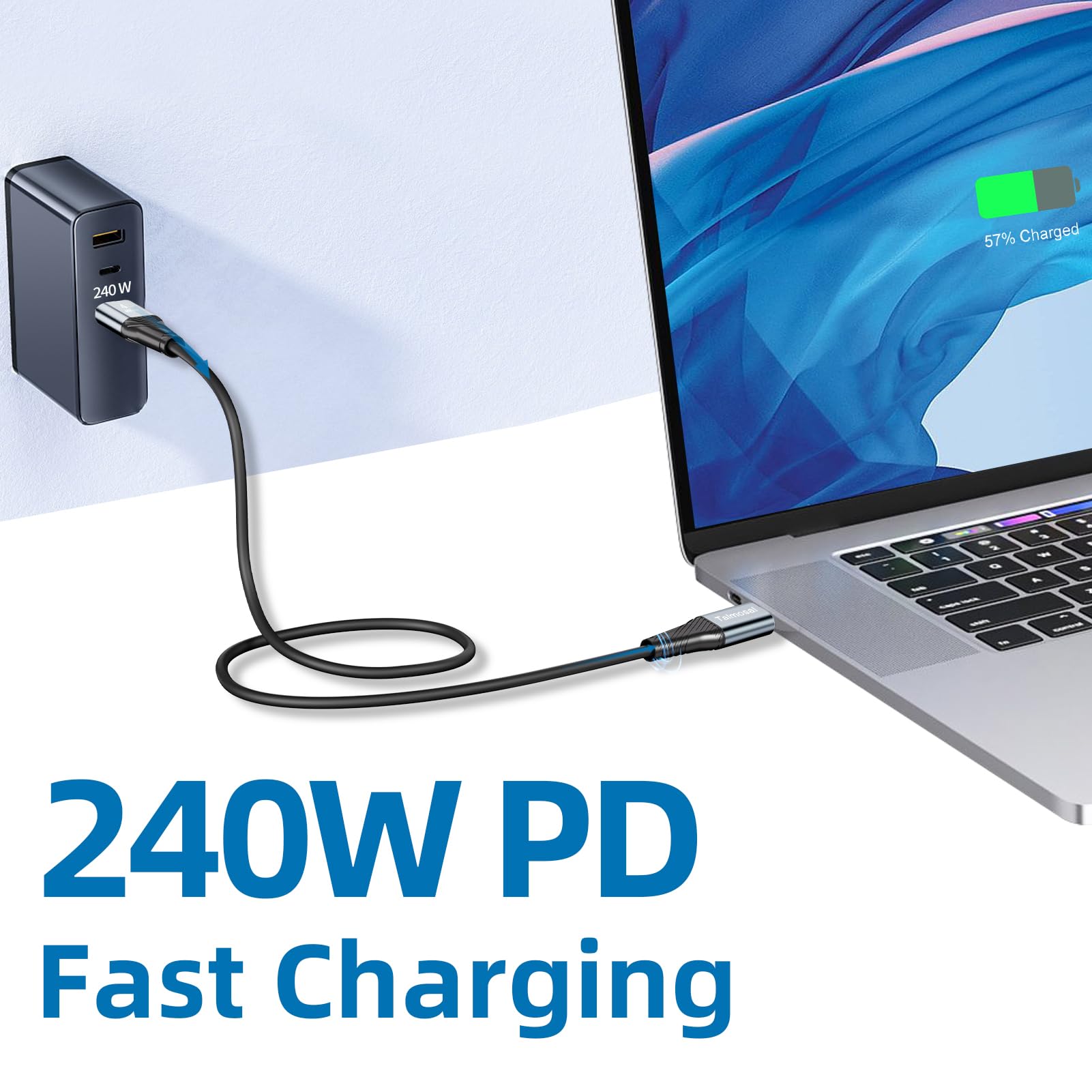 Câble 240 W pour Thunderbolt 4 de 3 m, prend en charge 8K @ 60 Hz, 4K @ 144 Hz 40 Gbit/s/240 W PD pour iPhone 16/15, USB4, Thunderbolt 3, MacBook Pro, station d'accueil, eGPU, SSD, Surface