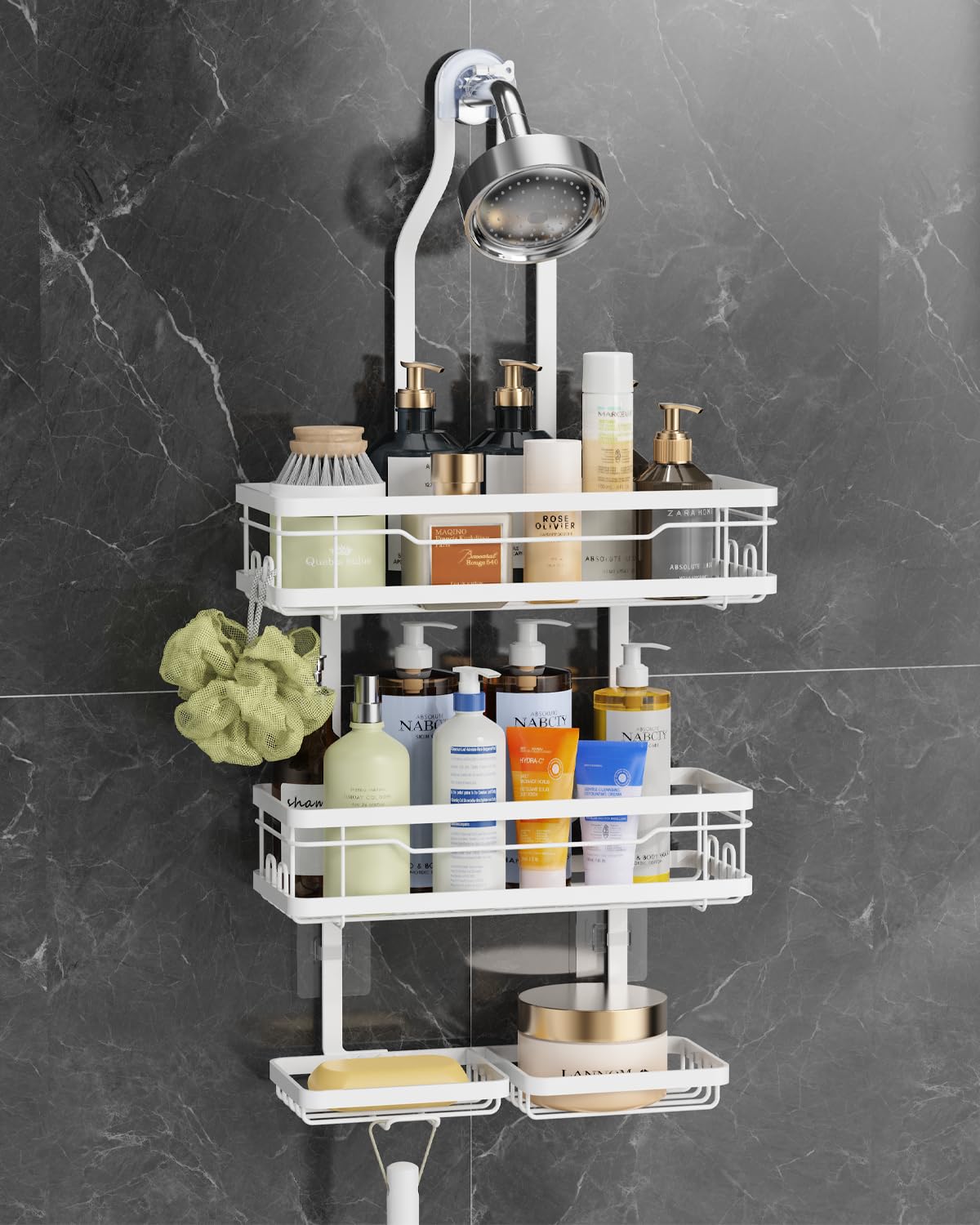 OMAIRA Hanging Shower Caddy with Soap Scrub Holder