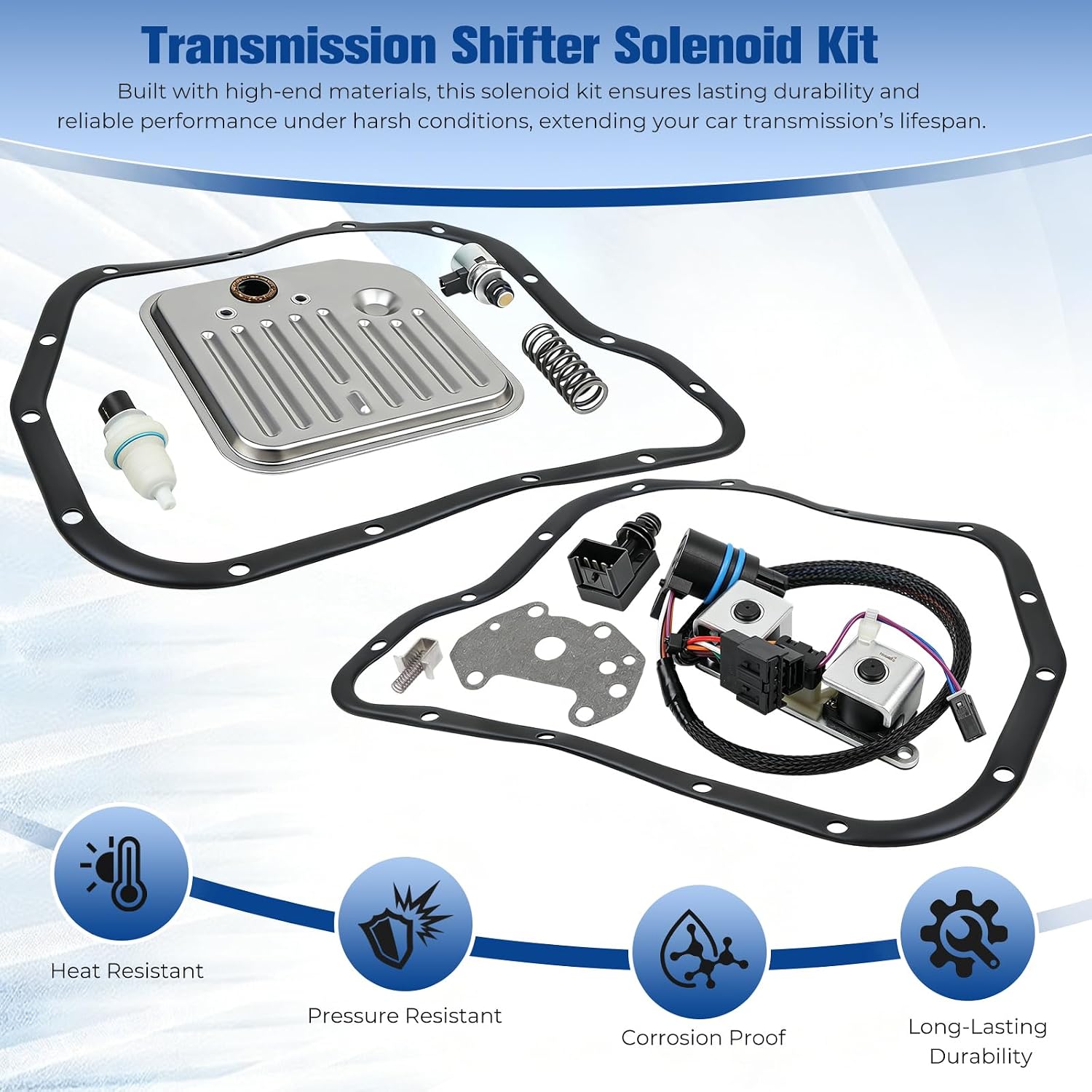 Transmission Solenoid Kit with Governor Pressure Sensor Filter Gasket Compatible with Dodge Ram Dakota Durango 2001-2009 for Jeep Grand Cherokee 2001-2004 Replace A500 42RE 44RE 46RE 47RE 48RE