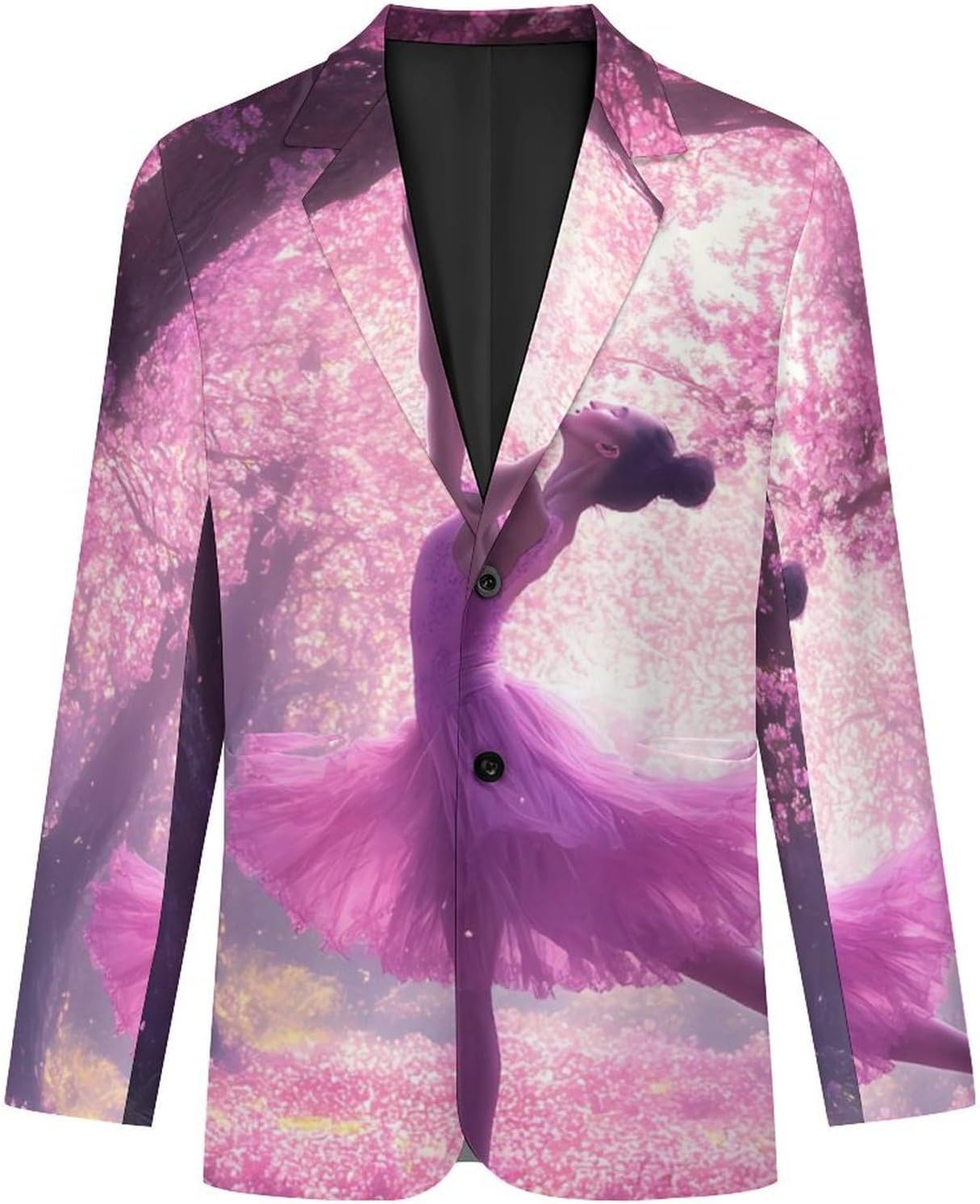 Ballet Dancer Cherries Flowers Casual Suit Blazer for Men Buttons Jacket Coat Business