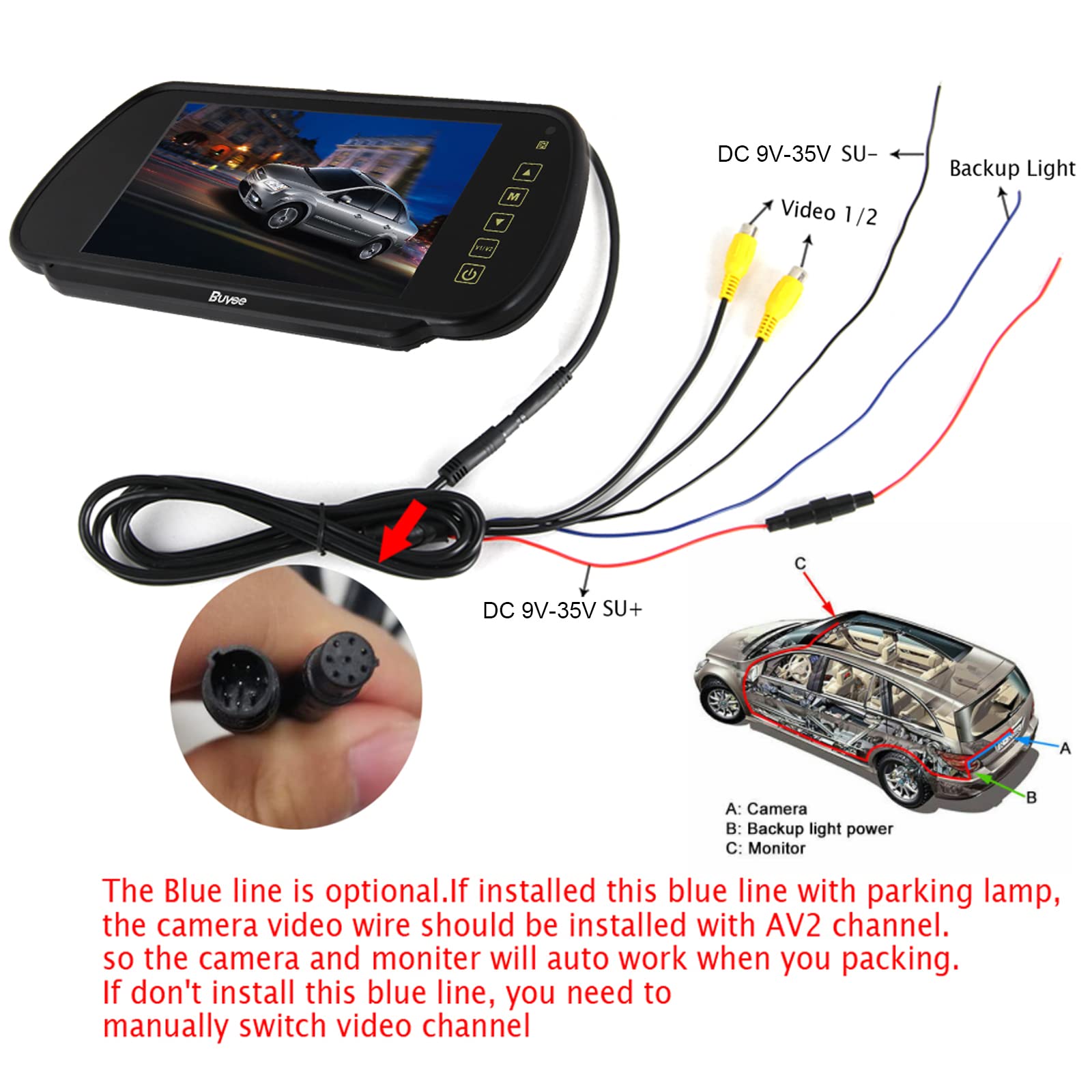 Pathson 7 Pouces TFT Moniteur Rétroviseur De Voiture +Caméra De Recul 7 IR Lampes sans Fils