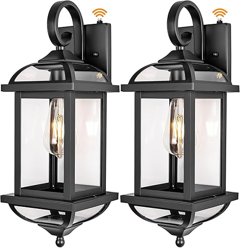 18” Dusk to Dawn Outdoor Lights for House 2-Pack, Anti-Rust Aluminum Exterior Light Fixtures with Fully Enclosed Bottom Outside Wall Lanterns IP65