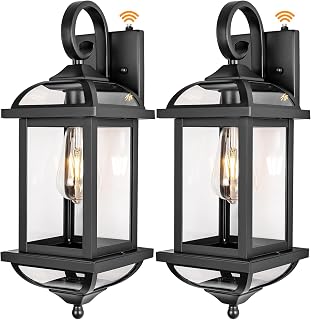 18” Dusk to Dawn Outdoor Lights for House 2-Pack, Anti-Rust Aluminum Exterior Light Fixtures with Fully Enclosed Bottom Outside Wall Lanterns IP65 Waterproof Porch Lights, Modern Black