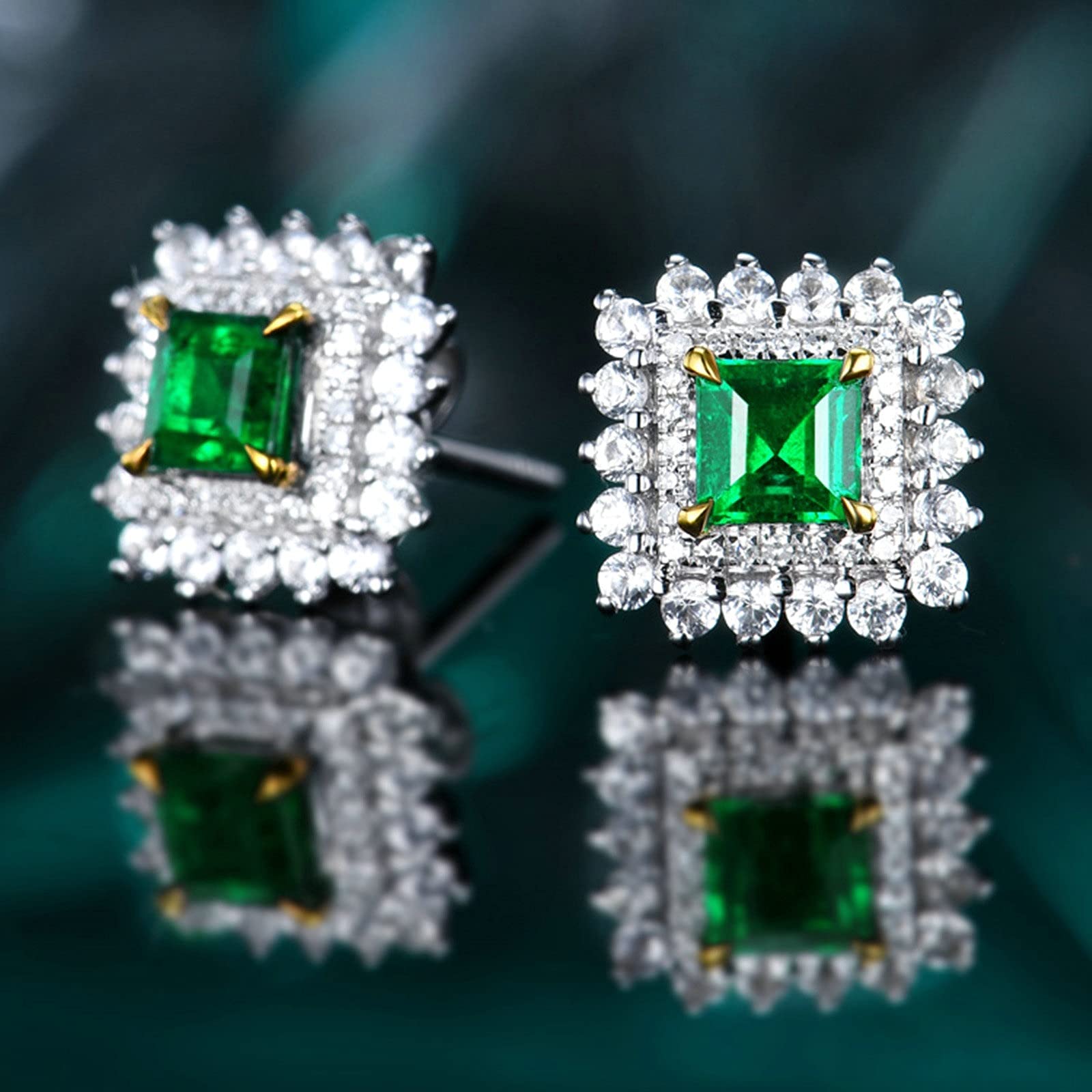 Daesar Damen Ohrstecker 750 Weißgold Echt, 4-Steg-Krappenfassung mit Smaragd 0.56ct Weißgold Ohrringe Hochzeit Diamant