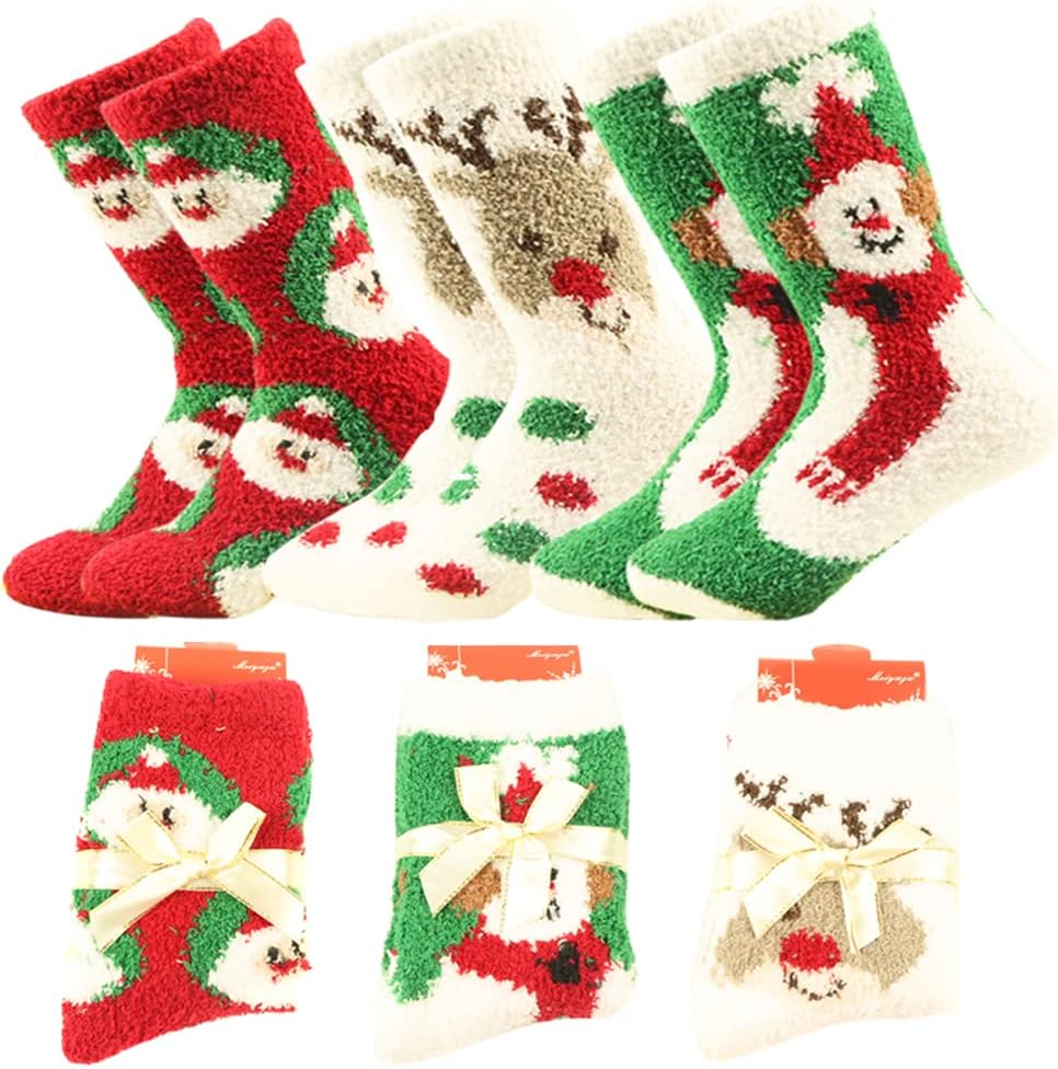 YoicyWomens Cozy Fuzzy Crew Socks - 6Pack Soft Microfiber Warm Winter Fluffy Slipper Socks