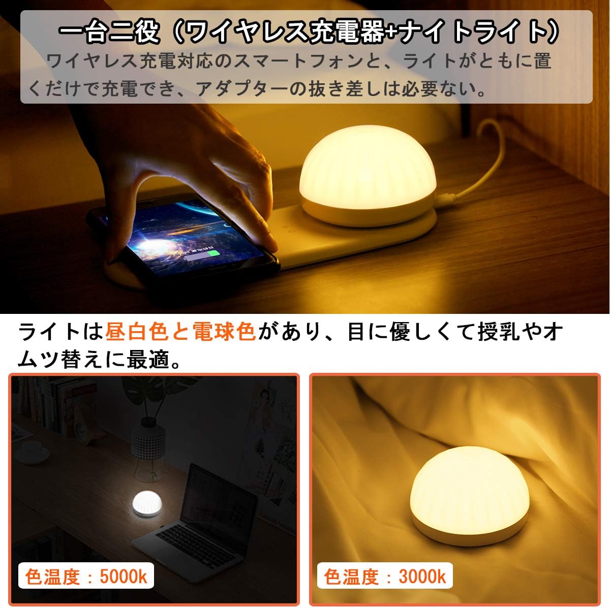 Amazon ナイトライト ベッドサイドランプ 授乳ライト 10w 7 5w急速充電 マグネット付き 目に優しい 調光調色 授乳 おむつ替え用 ワイヤレス充電 テーブルランプ 枕元ライト 間接照明 常夜灯 授乳灯 Usb充電 タッチ式 枕元 出産祝い 誕生日 プレゼント Iseebi Z