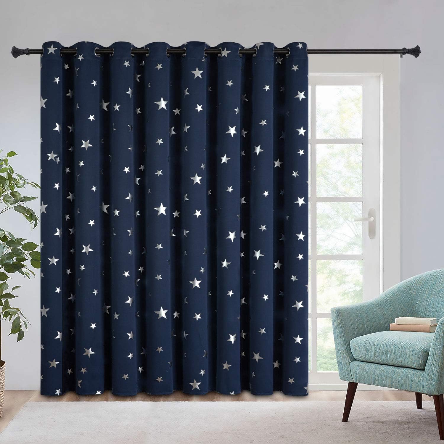 Estelar Textiler Room Divider Curtain Screen Partitions Star Curtain 96 Inch Length Grommet Curtain for Kids Bedroom, 100Wx96L, Navy Blue, 1 Panel