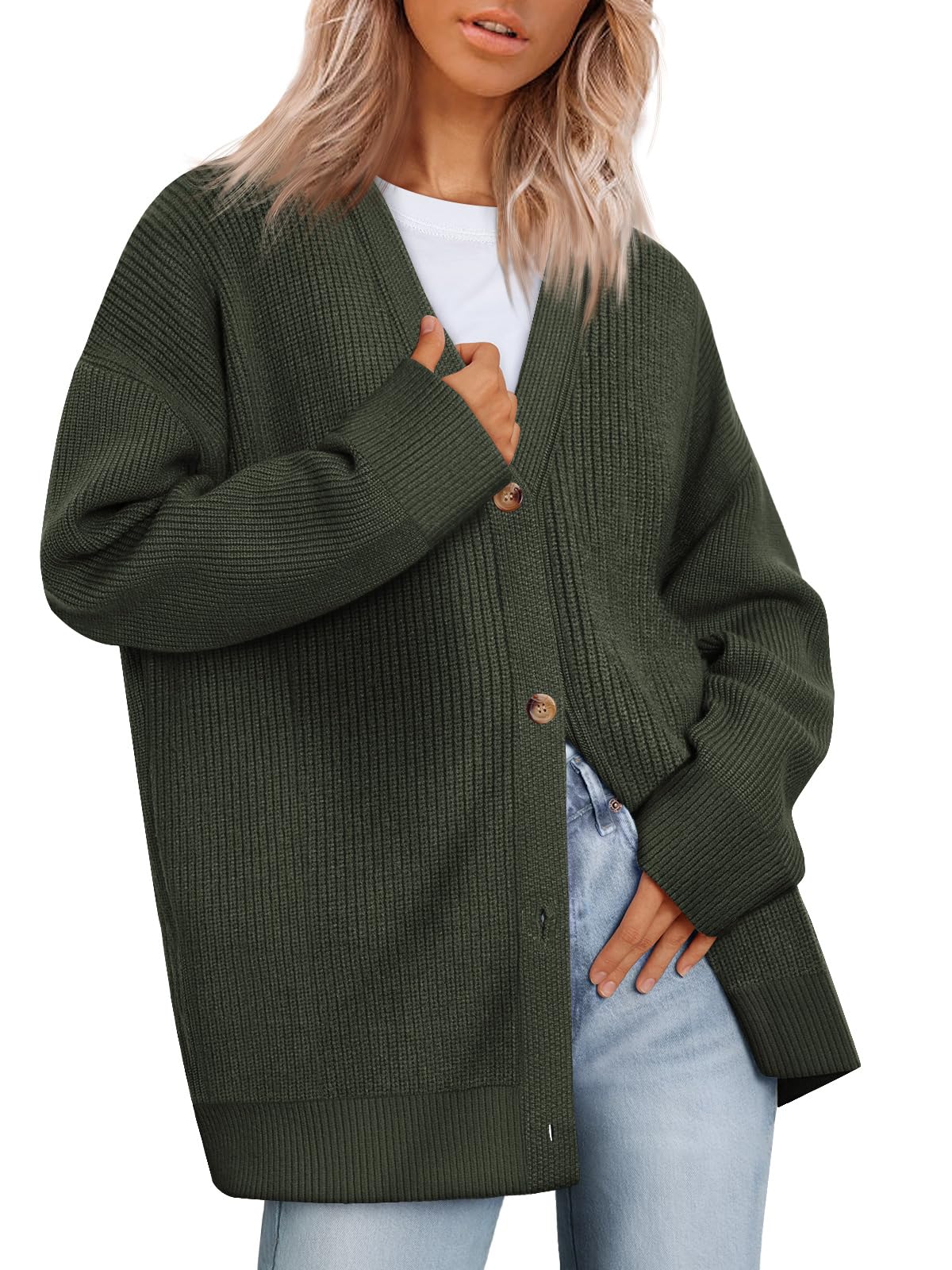 EFANWomens Cardigan 2024 Open Front Oversized Button Lightweight Sweaters V Neck Loose Cardigans Knit Outwear