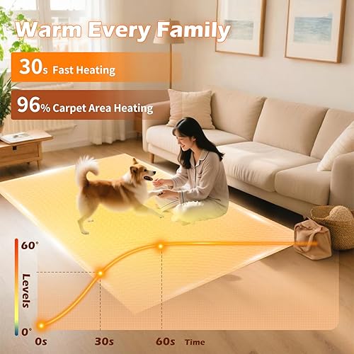 Miniatura 2 de Alfombra térmica eléctrica de grafeno suave con temporizador, calentamiento rápido, para el hogar, oficina, estudio, sala de juegos, 120 V, 1400 W,