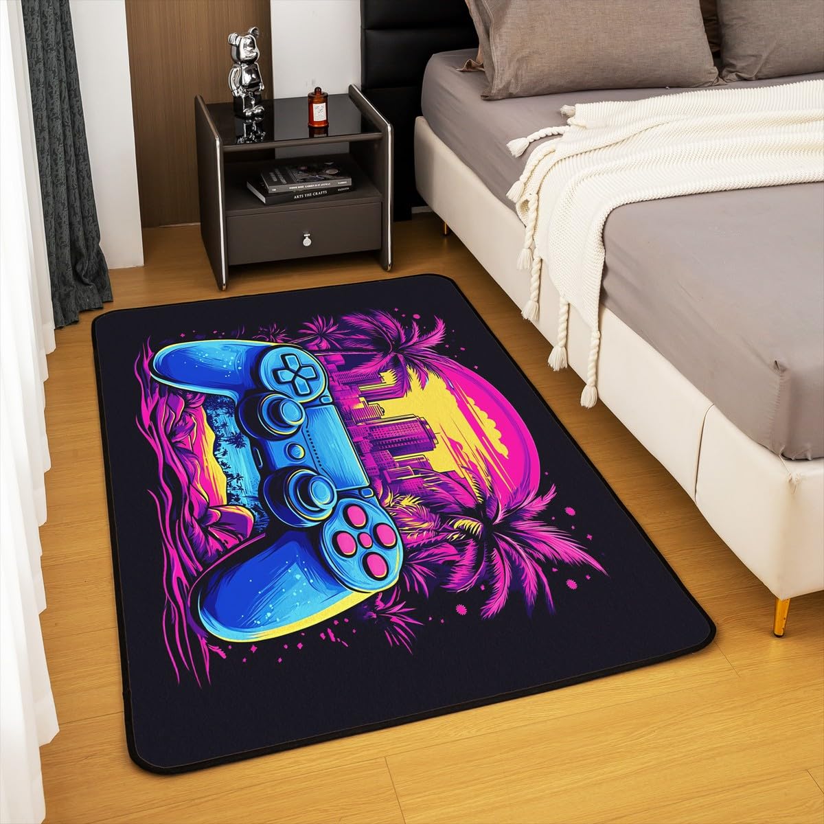 Loussiesd Dywan do salonu dla graczy, 150 x 200 cm, gamingowy dywan akcentujący dla chłopców, dziewcząt, nastolatków, nowoczesny kontroler konsoli do gier, wewnętrzna mata podłogowa, joystick,