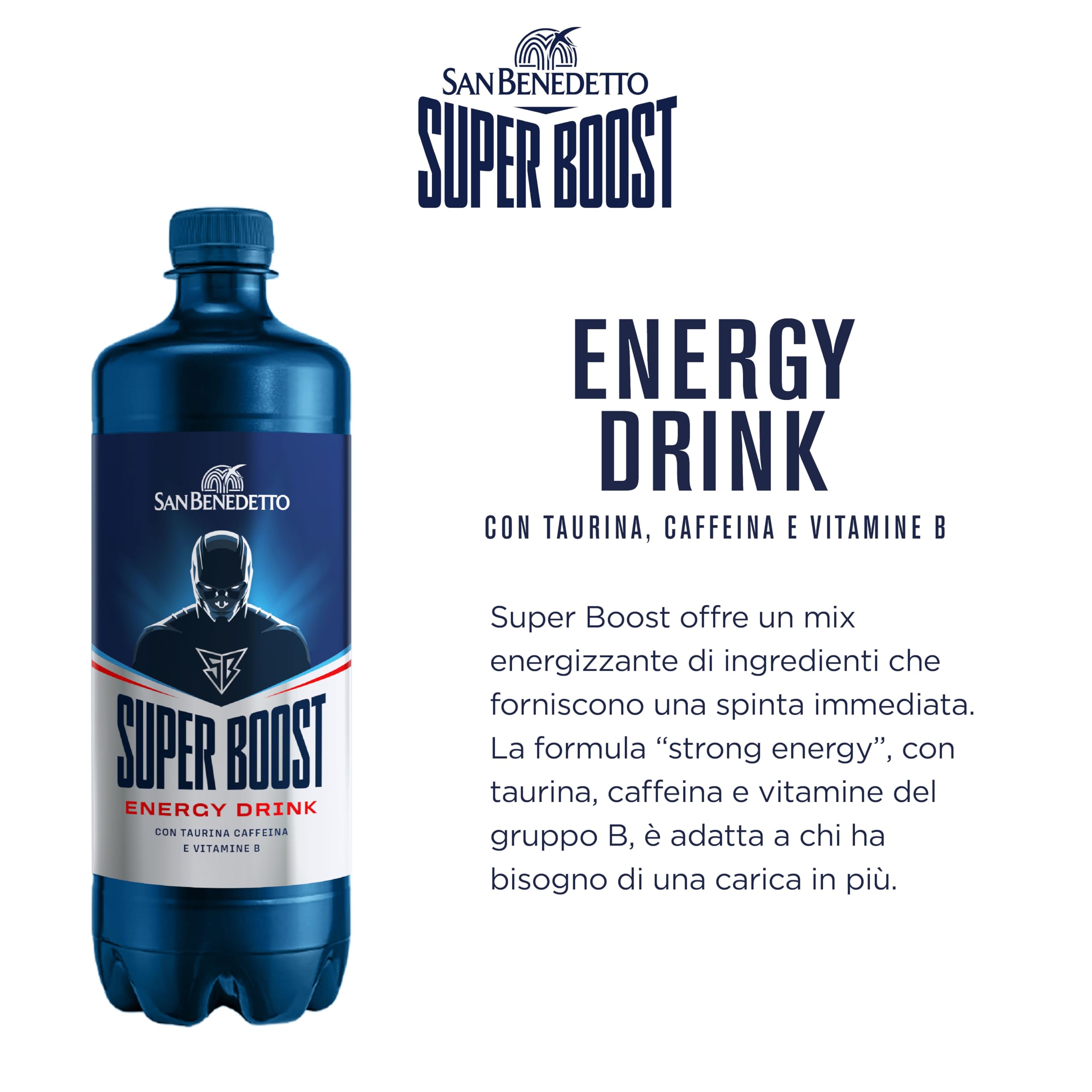 San Benedetto, Energy Drink Super Boost, 12x0,75 l, Bevanda Analcolica Energetica Gassata, Gusto Rinfrescante, con Taurina e Caffeina