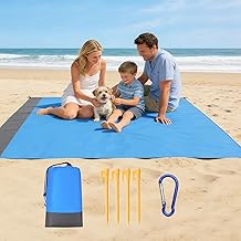 CHGANG Beach Blanket Mat | Extra Large 210 x 200cm Water Resistant Sand Proof Picnic Blanket with 4 Stakes for 4-6 Adults | Summer Essentials Outdoor Blanket for Travel Camping Hiking Picnic (Blue)