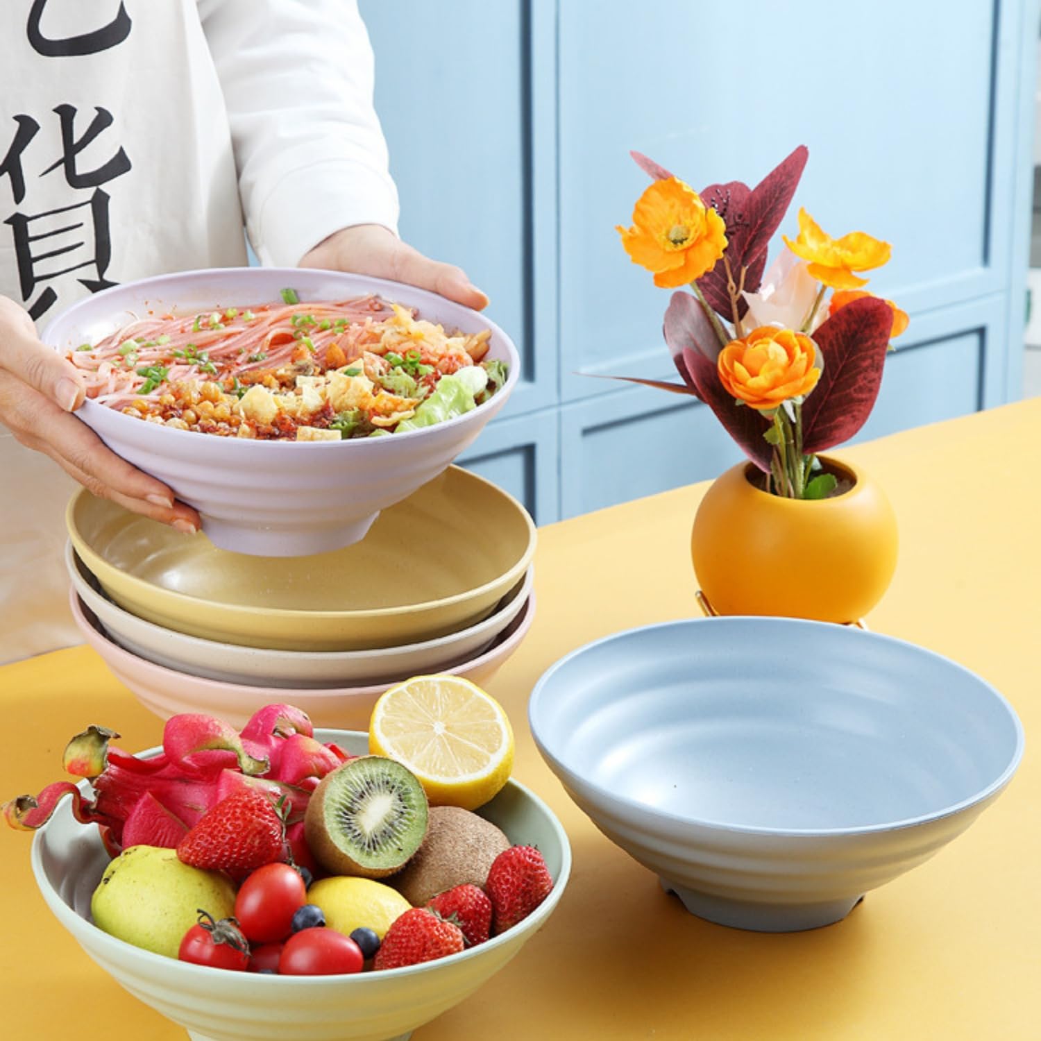 Solma Wheat Straw Bowls Set of 3pcs -Purple BPA Free Reusable Snack, Dishwasher and Microwave Safe, Eco-Friendly Rice for Kids and Adults(1200+1500+1900 ML) 1