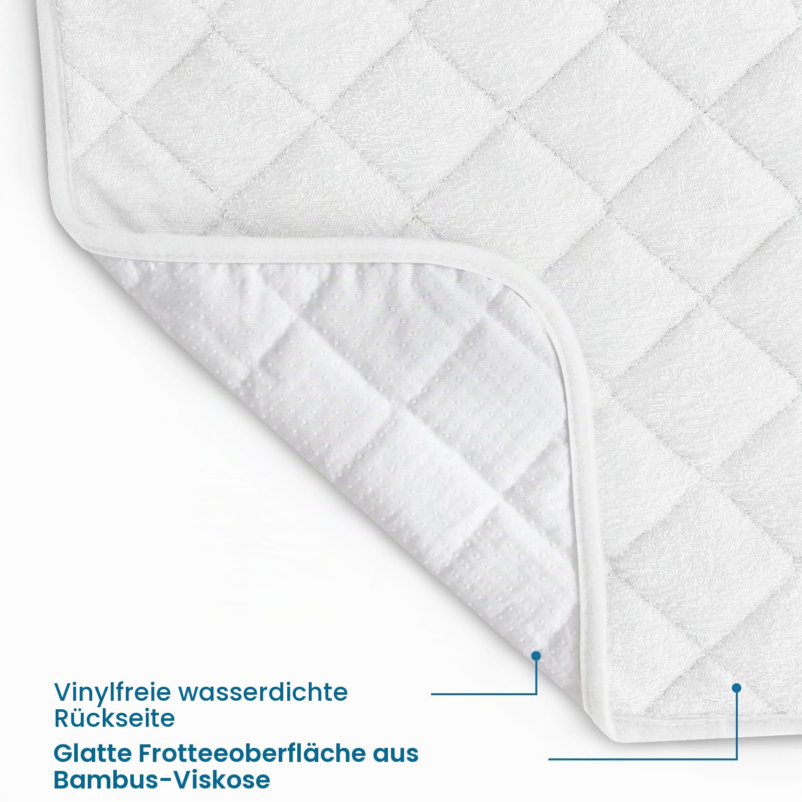 SPRINGSPIRIT Wickelunterlageneinlagen, wasserdicht, gesteppt, Bambus-Frottee-Bezüge für Windelwechsel, waschbar, rutschfest, Größe 67 x 38 cm, Weiß, 3 Stück