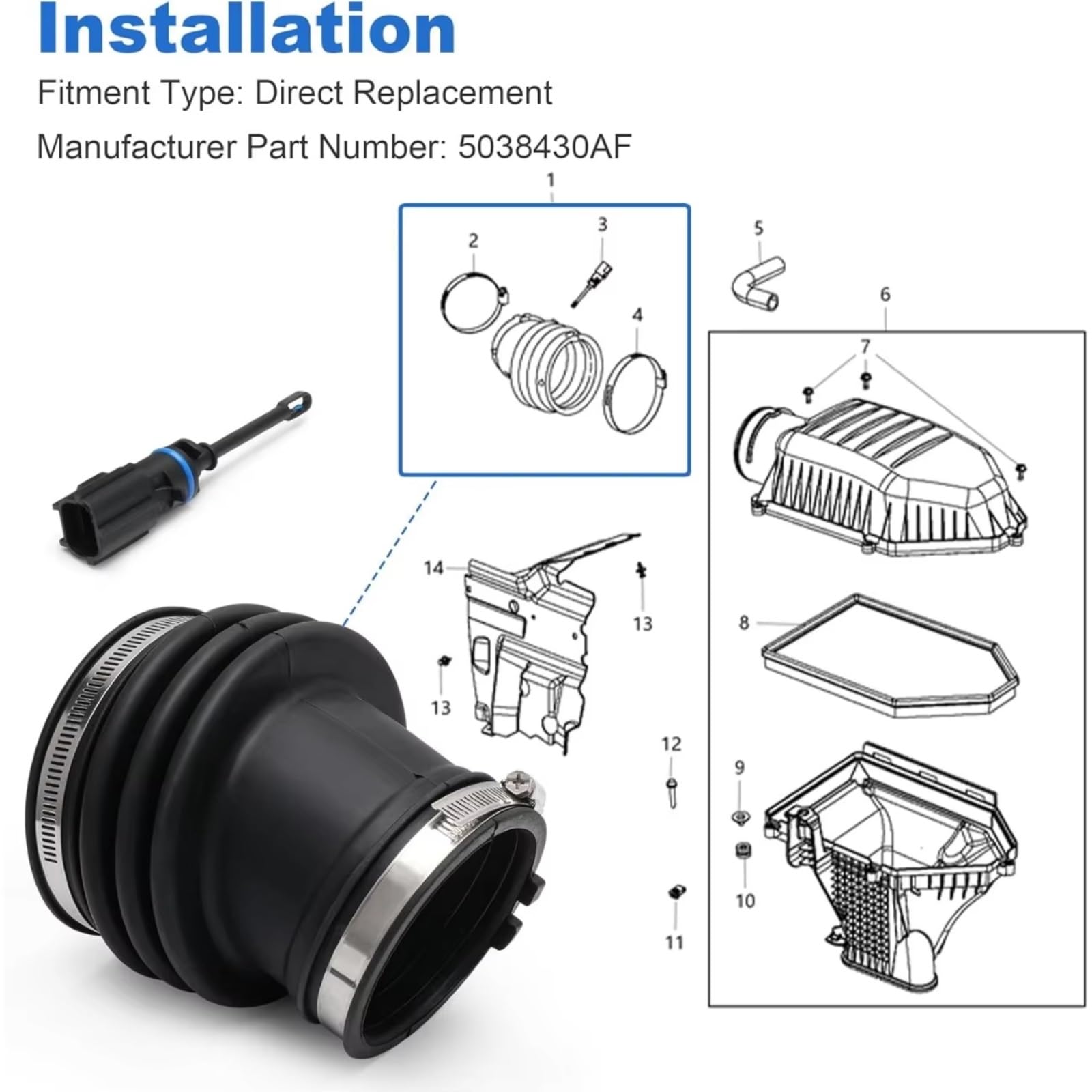 Compatible Con Dodge Para Challenger 2011-2023 Para Charger 6.4L 2012-2023 Tubo De Manguera De Admisión De Filtro De Aire De Motor 5038430AE Aire Frío Turbo Filtro Kit