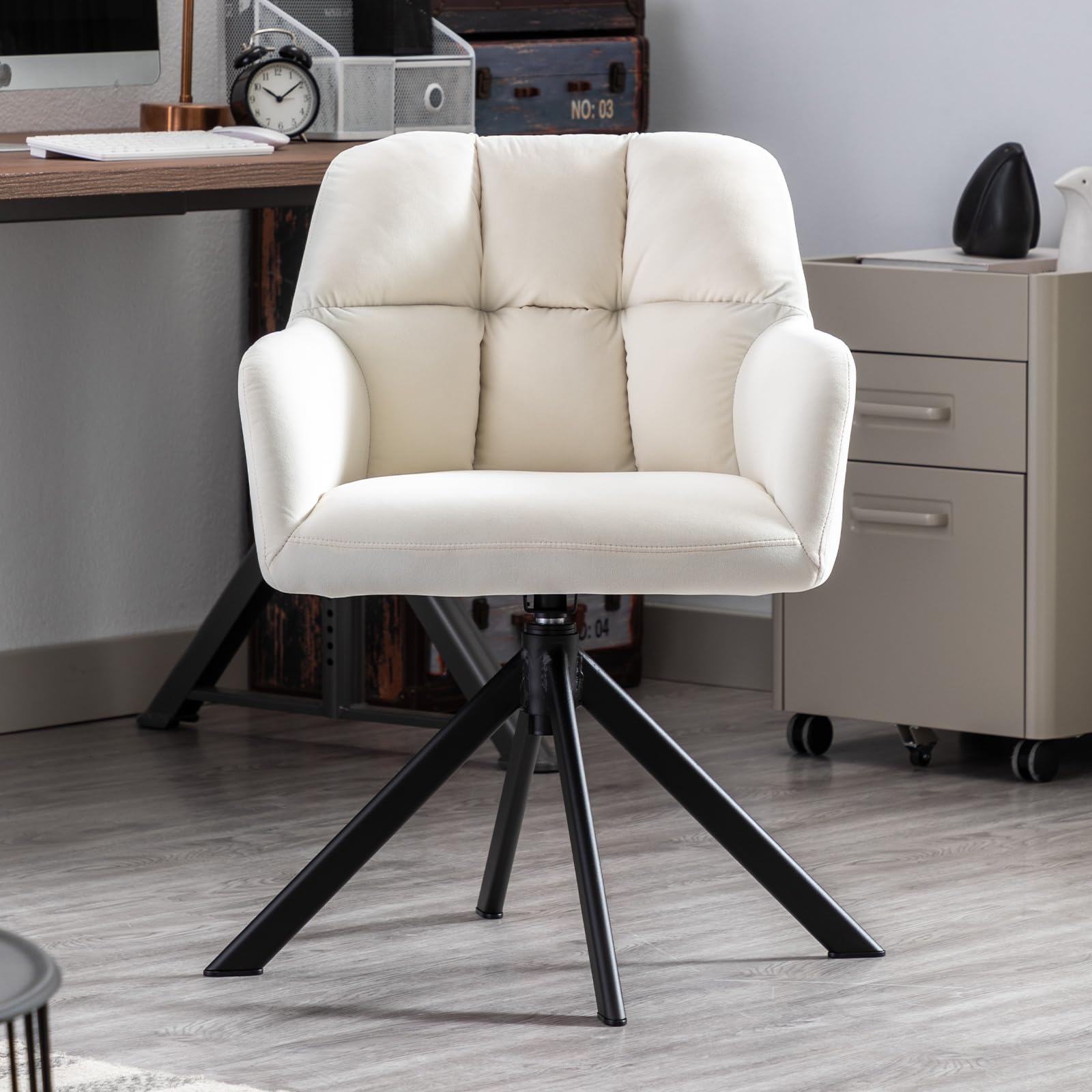 chairus Silla Escritorio de Terciopelo Silla Pequeña de Oficina Giratoria, Silla Computadora Ocio con Patas Metálicas para Recepción/Despacho, Blanco