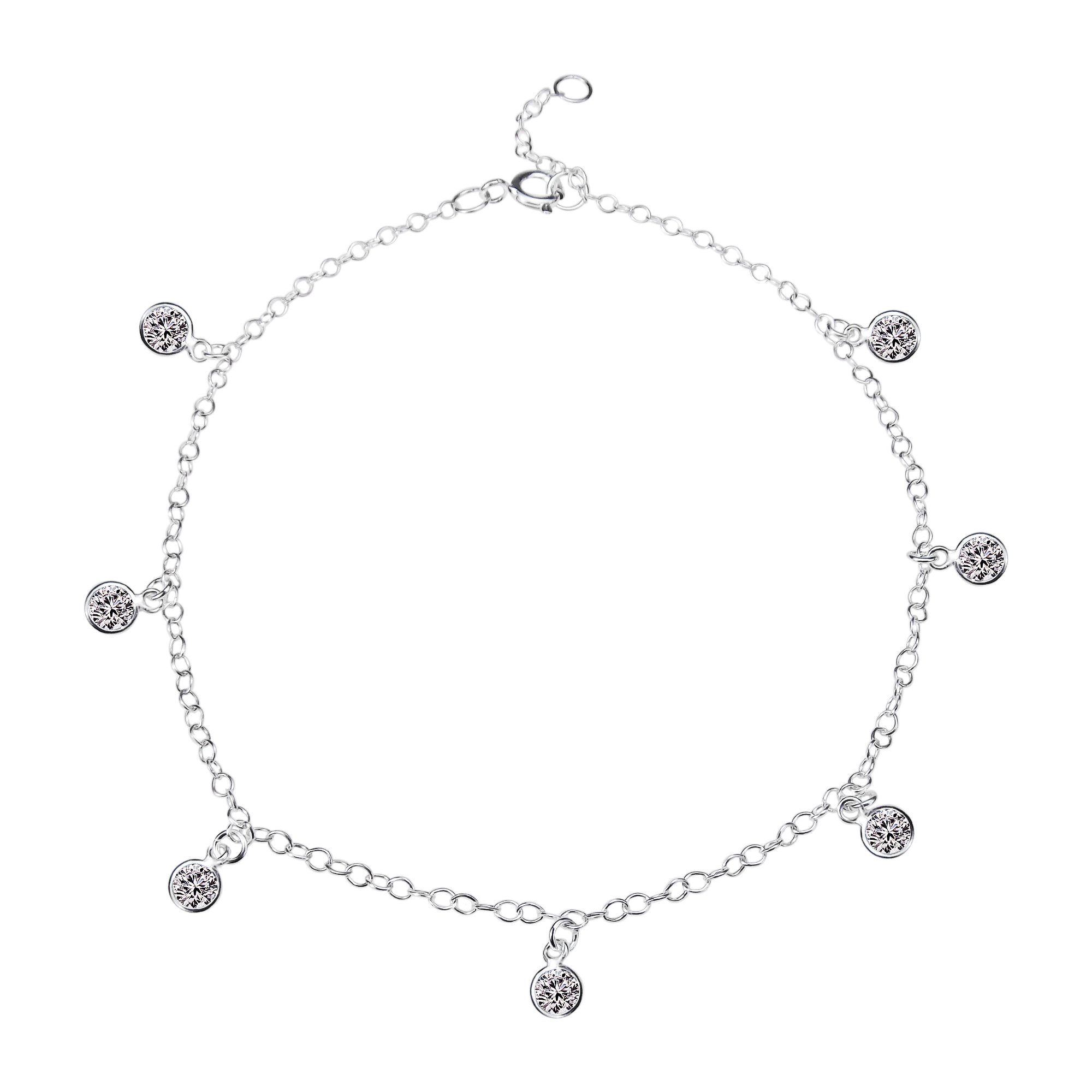 AeraVida Boho White Cubic Zirconia Dangle Round Charm Sterling Silver Beach Foot Anklet | Stylish Women's Jewelry for Summer and Everyday Wear