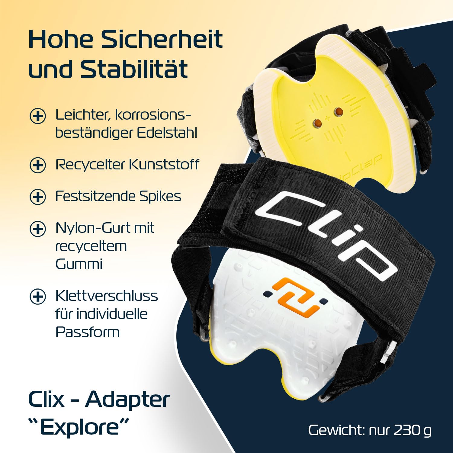 ClipClap Adattatore Clix EXPLORE nero | alternativa per scarpe a scatto per Gravel, MTB, trekking, accessori per bicicletta | compatibile con Shimano SPD Cleats | per pedali a scatto e pedali SPD |