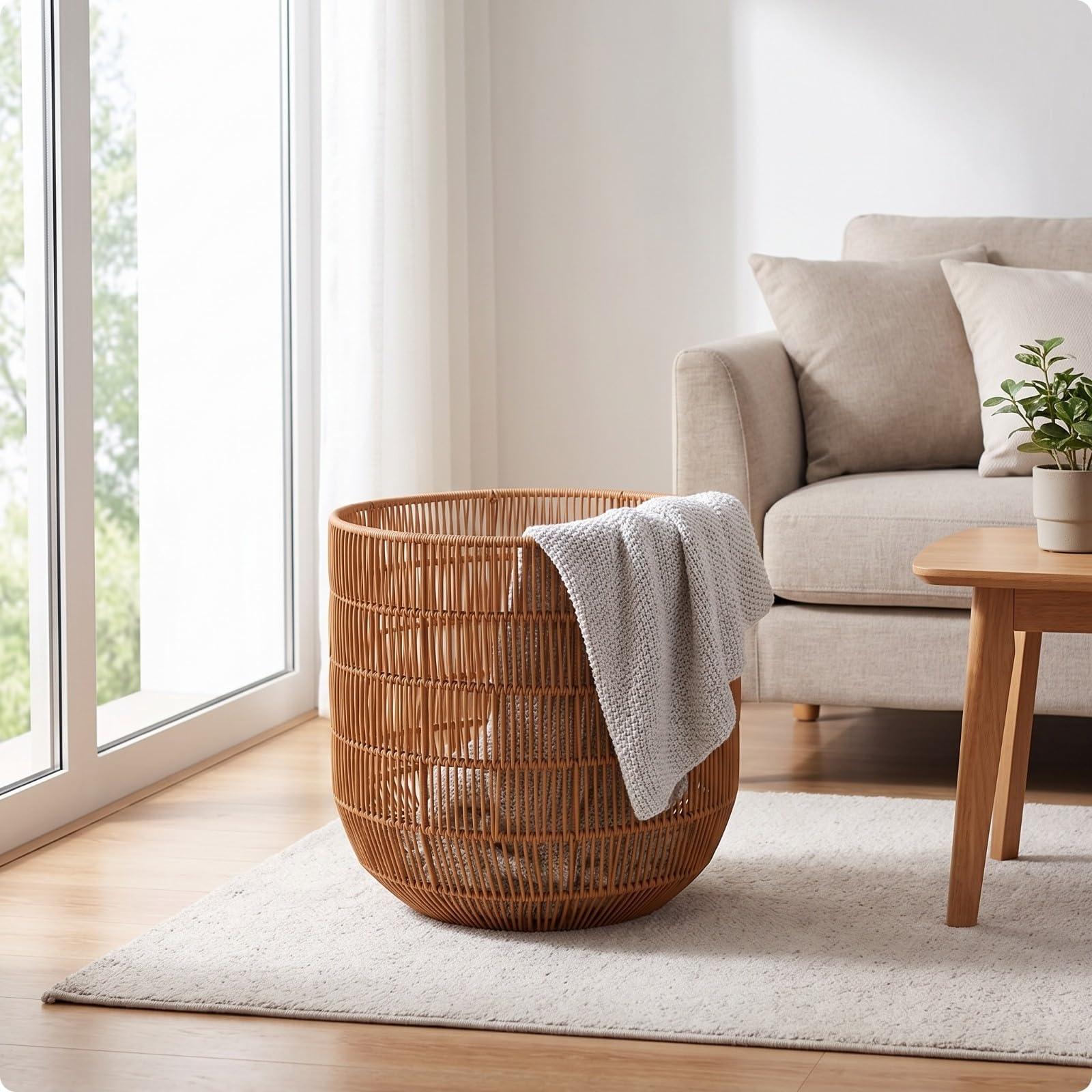 Cesto in Rattan Leggero Cestino, Cesto Portabiancheria Color Marrone Tè, Traforato, Forma Ovale, Senza Manici, Diametro 33 Cm, Altezza 33,5 Cm, Piccola