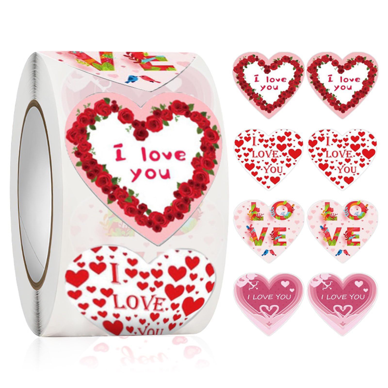 Kalttoy 500Pcs Valentines Rose Heart Sticker 1Inch Packaging Sticker Wrapping Labels for Envelope Card Journal Planner Wrapping Love Reward