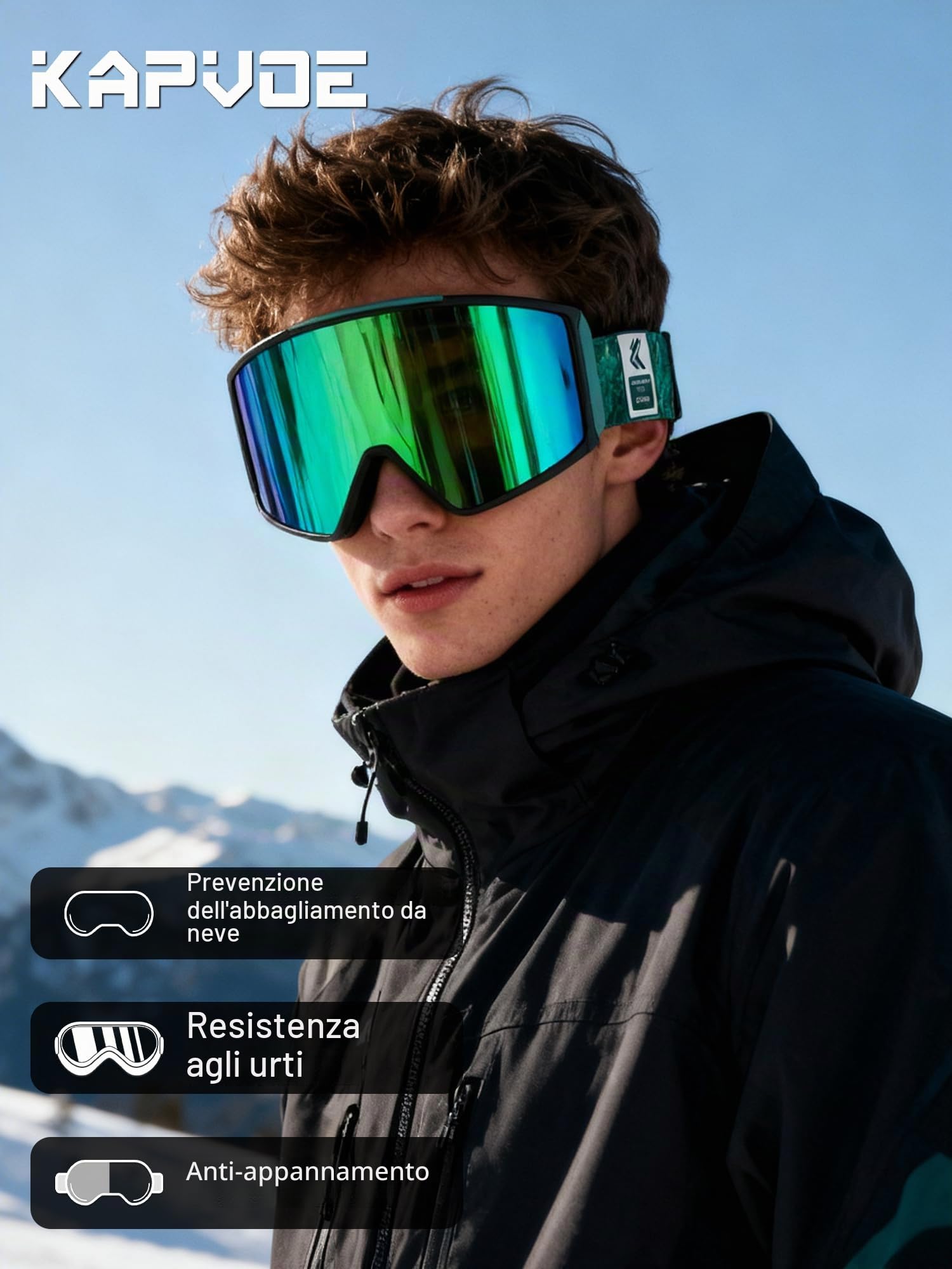 KAPVOE Maschera da Sci Fotocromatica con Lenti Magnetiche, Antifog, Protezione UV400, per Uomo, Donna e Giovani