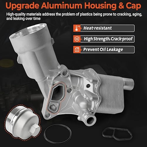 Miniatura 5 de Adaptador de carcasa de filtro de enfriador de aceite de motor con junta, inserto de filtro, tapa de aluminio compatible con 1.4L Turbo 2011-2021