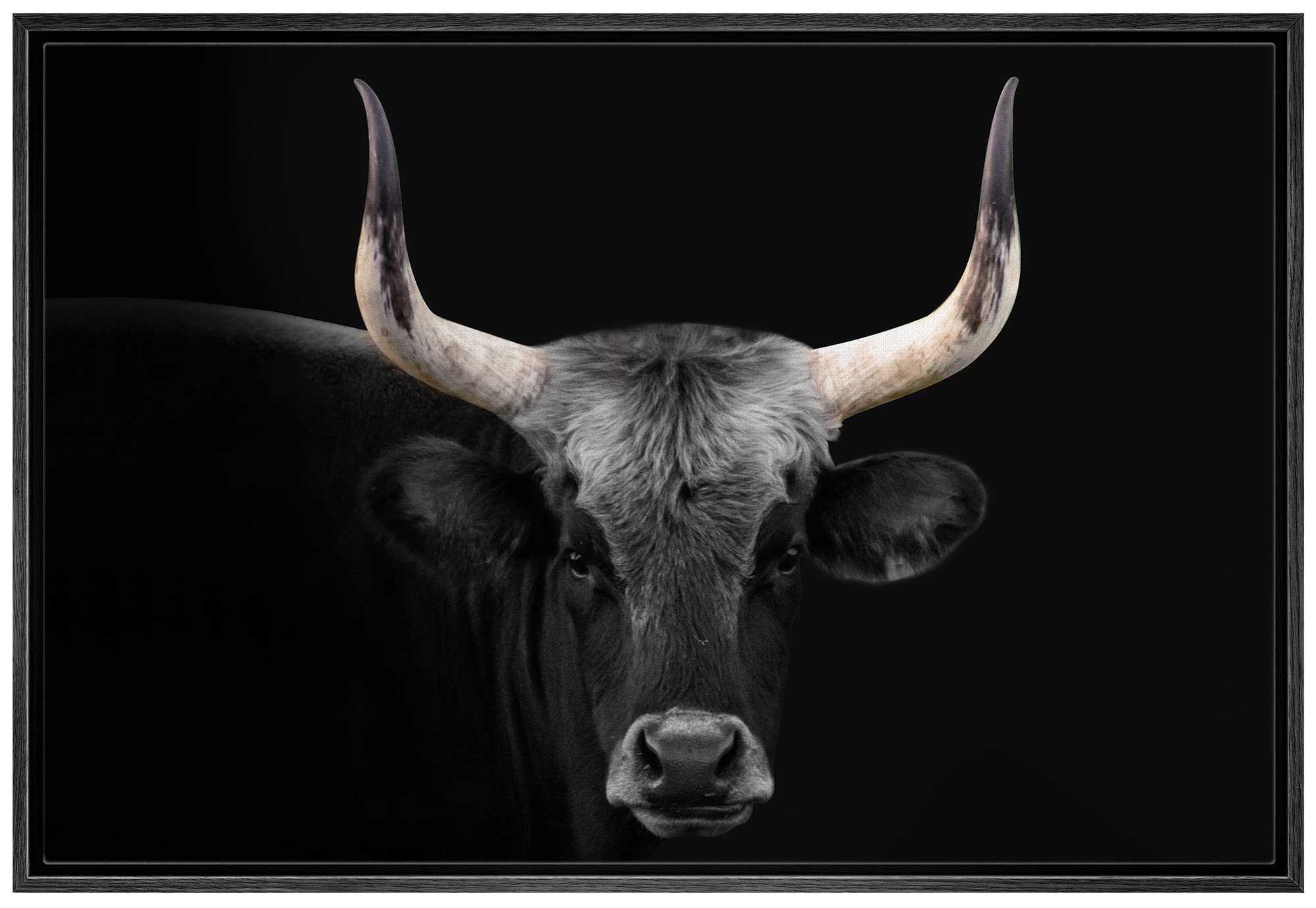 NWT Framed Canvas Print Wall Art Rustic Farmhouse Cow Bull Western Decor Portrait Photography Animals Wildlife Nature Modern Art Realism Minimalism for Living Room, Bedroom, Office - 24