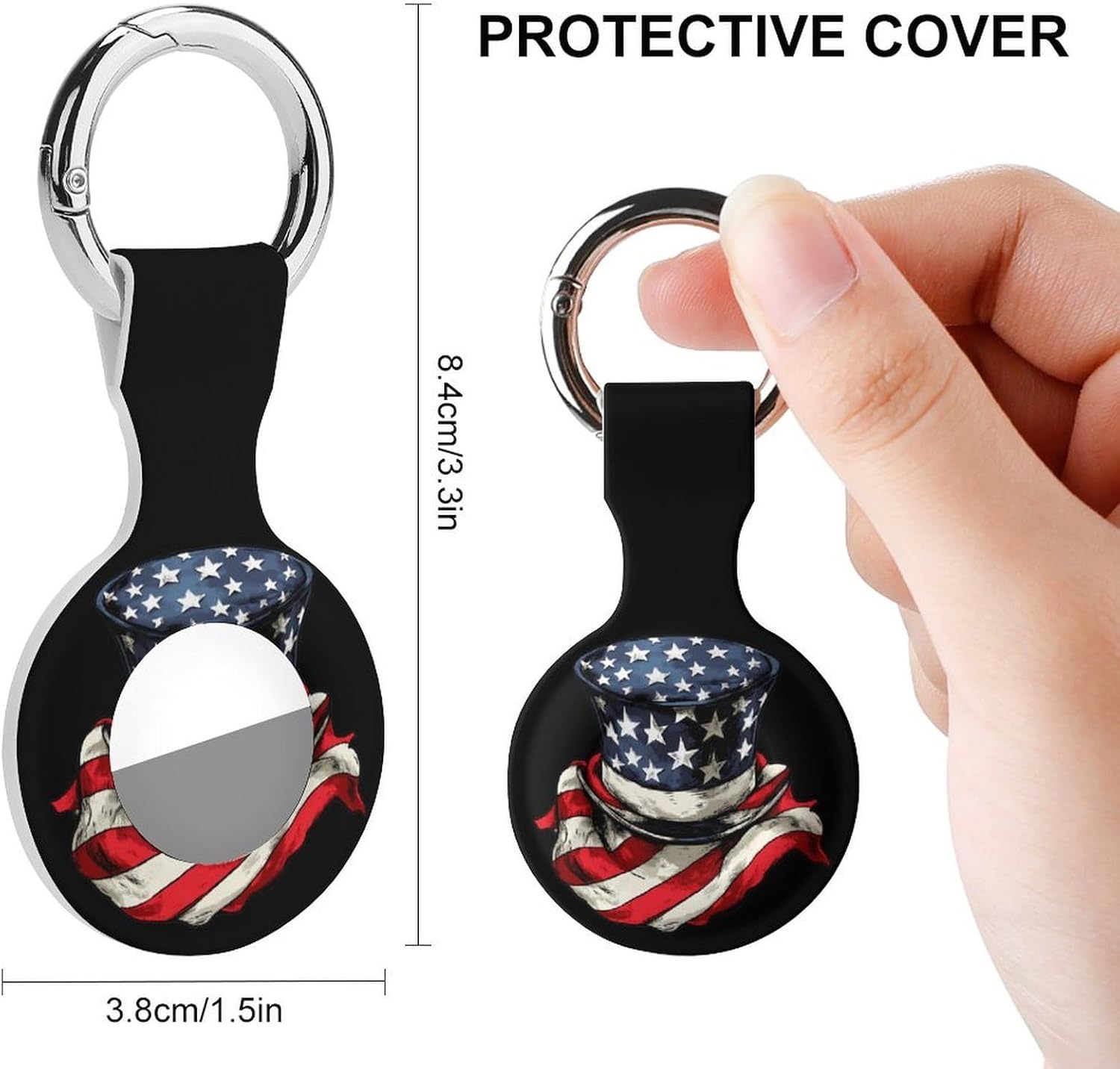 U.S.A. Flag Scarf Top Hat Case Compatible with AirTag Holder Cover with Keychain Ring for Bags Luggages