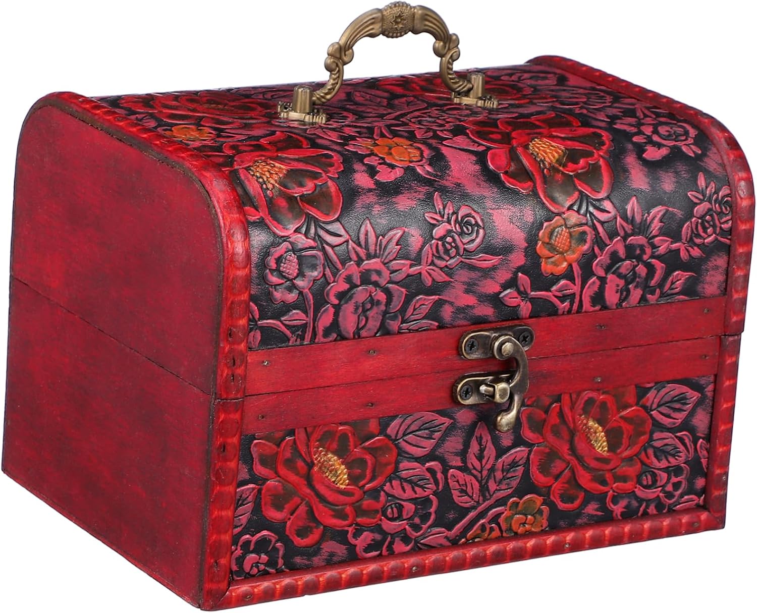 VALICLUD Wooden Jewelry Box with Elegant Flower Design Vintage Keepsake Chest for Rings Necklaces and Earrings for Birthdays and Anniversaries Storage Organizer