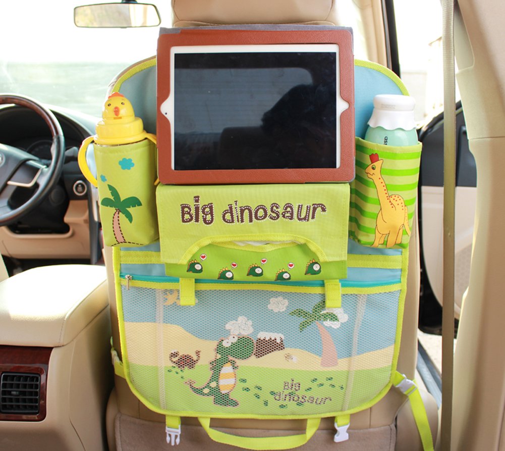 seemehappy Cute Cartoon Car Backseat Organizer Car Back Seat Storage Bag for Kids-iPad Tablet Holder (Dinosaur)