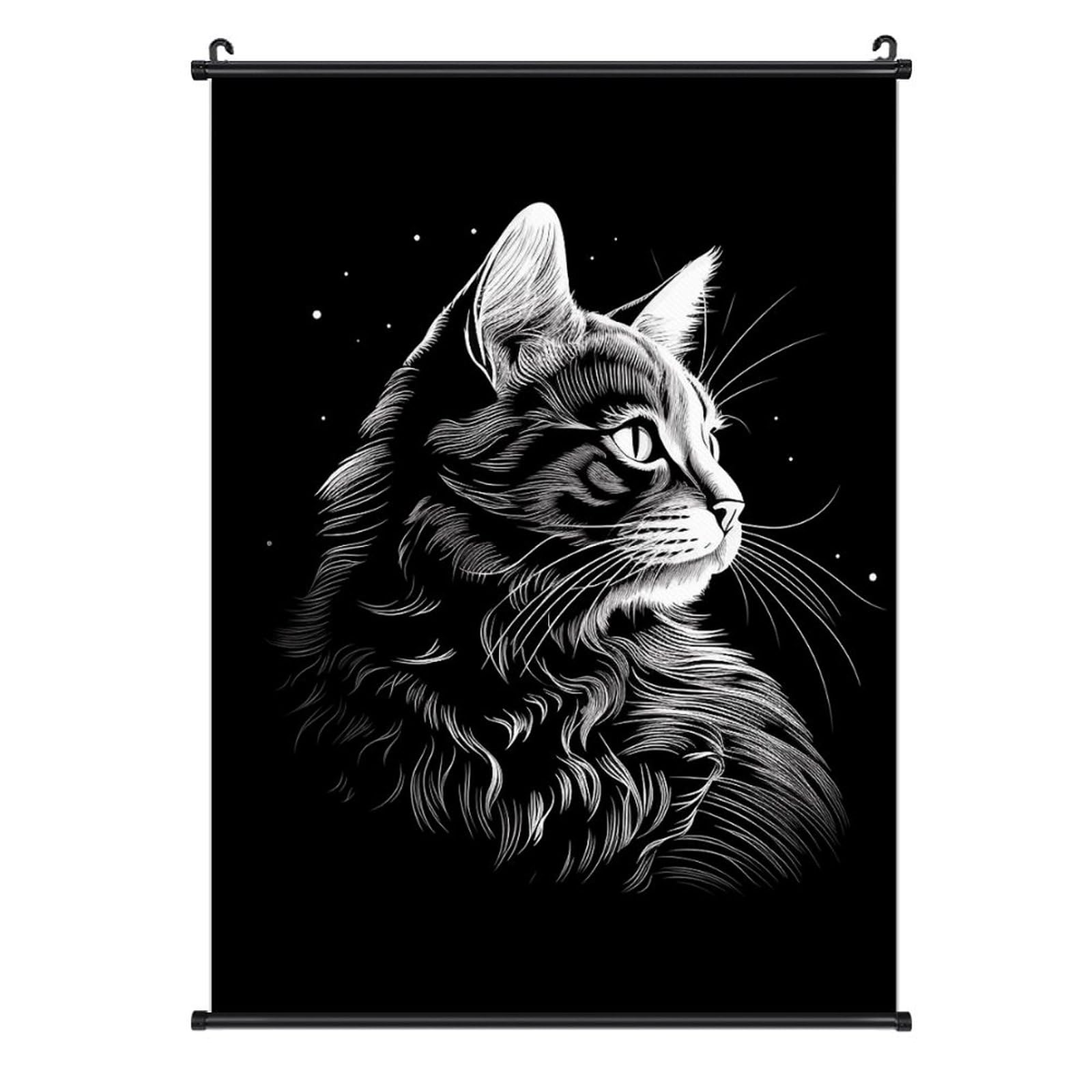 Silhouette de chat sur toile : fixation facile sans trou pour mur - 8