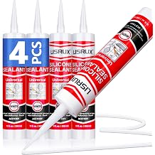 LISRUX Supreme Silicone Caulk for Kitchen & Bathroom, White, 10 fl oz Cartridge, 4 Pack - 100% Waterproof Silicone Sealant, Stronger Adhesion, Shrink & Crack Proof