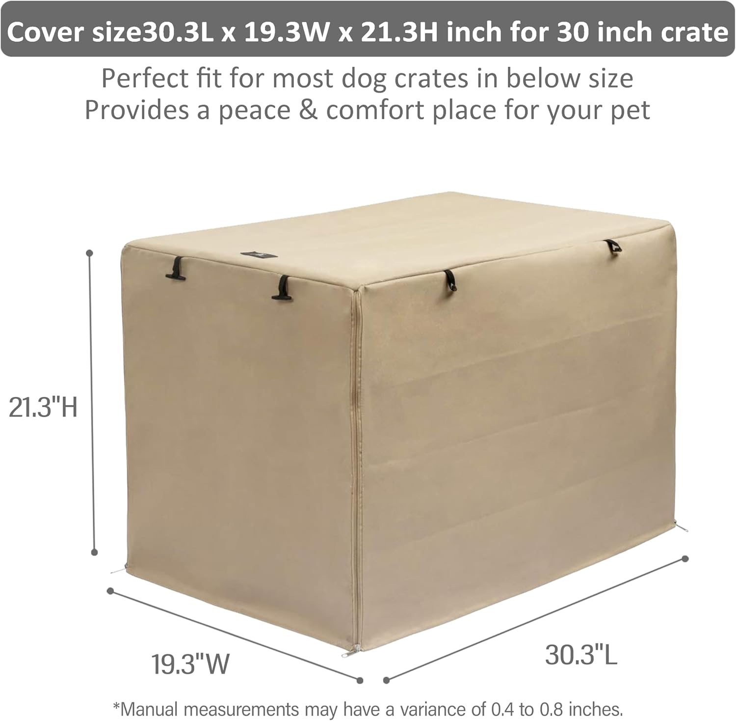 X-ZONE PET Double Door Dog Crate Cover - Polyester Pet Kennel Cover (Fits 24 30 36 42 48 inches Wire Crate) (30Inch, Tan)