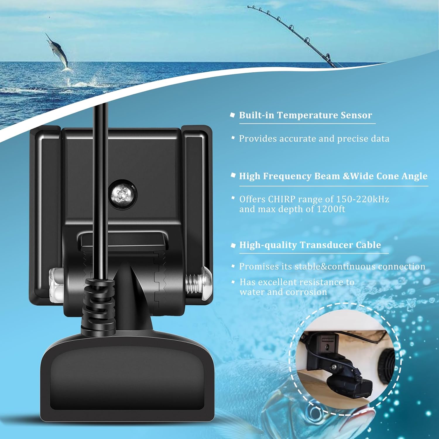 710274-1 XNT 9 HW T Transom Transducer Fit for Helix 5/7/8/9/10/12 with Dual Spectrum Chirp Sonar丨3-Pin End丨20-ft Cable 丨Built-in Temperature Sensor