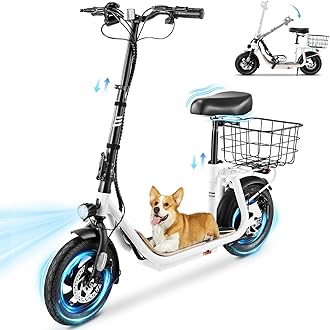 Caroma Peak 1200W/800W Electric Scooter with Seat, 30 Miles Max Range, Electric Scooter Adults, Up to 20MPH Foldable Escooter with Kid Seat,Key Start Adjustable E-Scooter