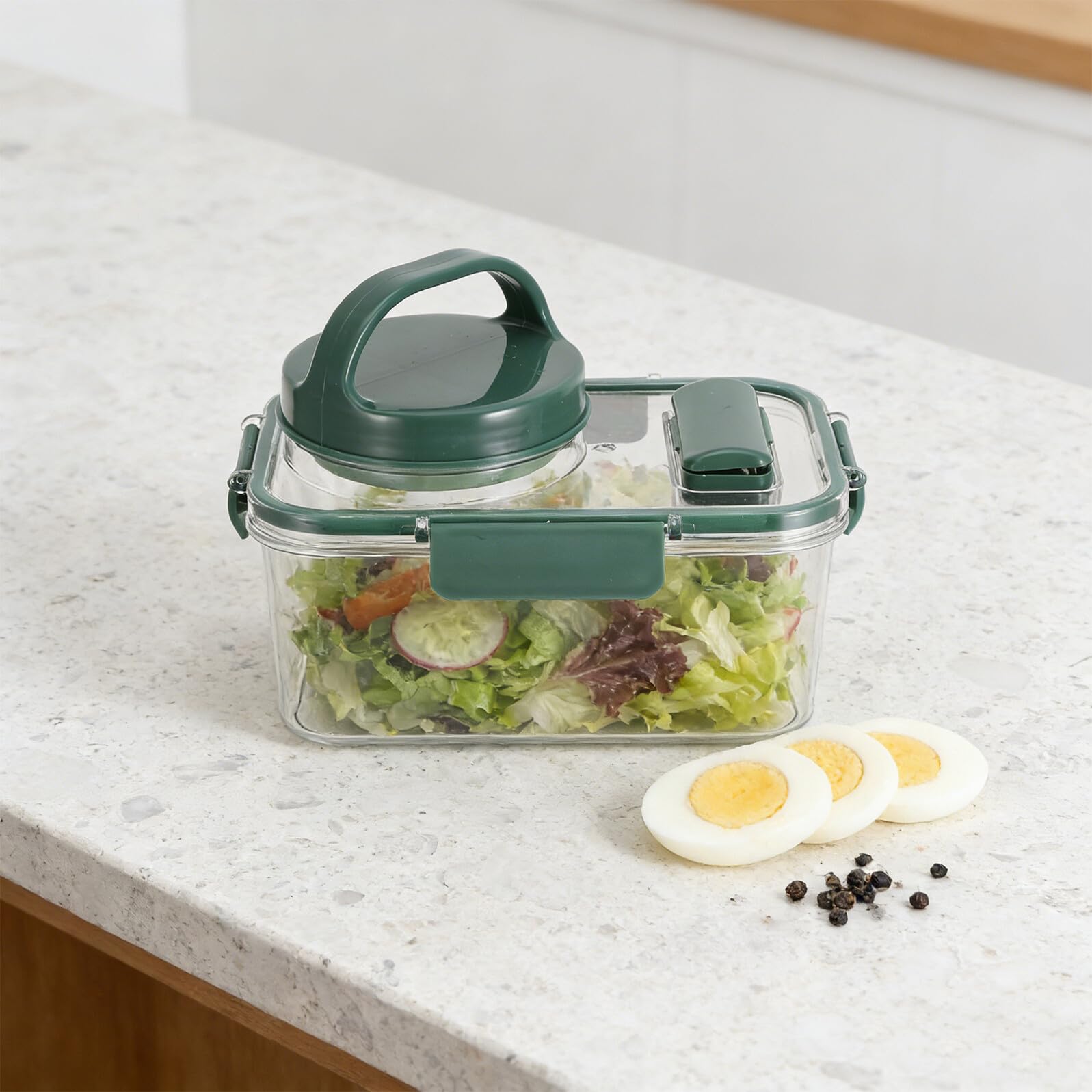 VALICLUD Bol para Ensalada con Tapa y Tenedor, Caja de Plástico Portátil y Hermética de Gran Capacidad para Oficina y Camping, con Vaso para Aderezo Incluido