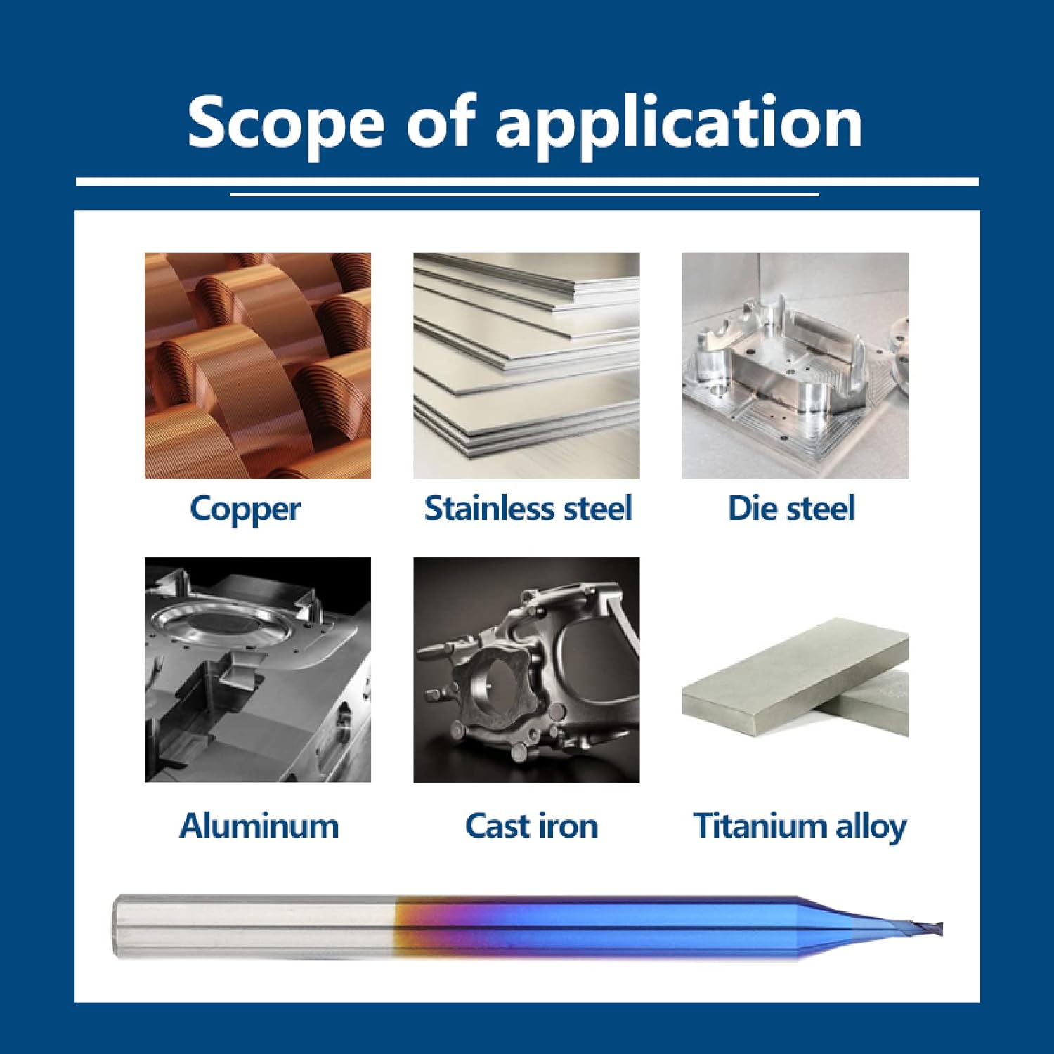 JAINGU5pcミリングビットD0.2-D0.9mmマイクロフラットエンドミルカーバイド2フルートCNCルータービットナノブルーコ