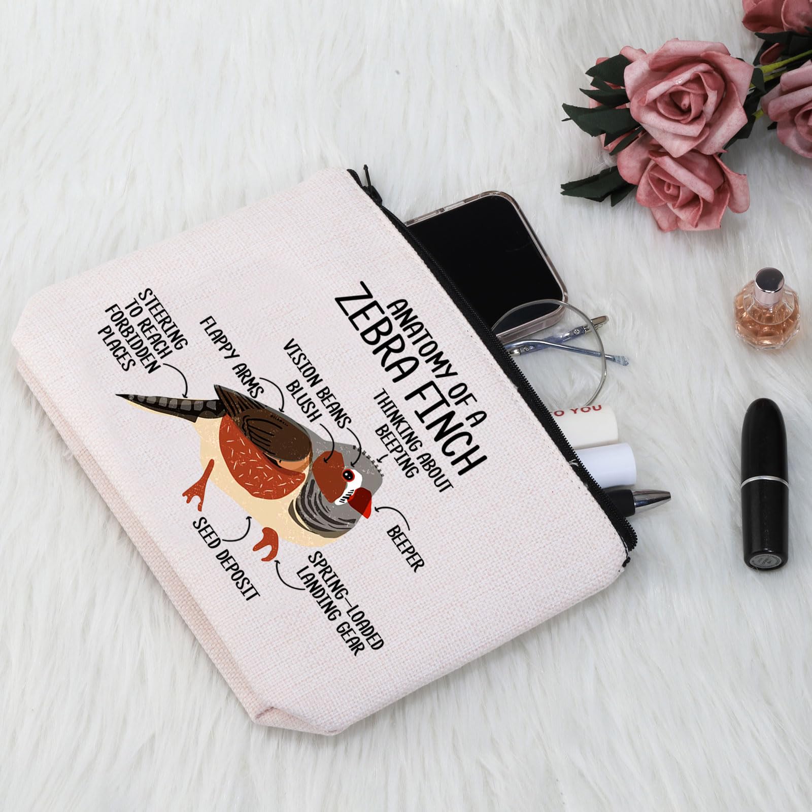 PYOUL Zebra Finch Lover Gift Anatomy of A Zebra Finch Makeup Bag Zebra Finch Mom Cosmetic Bag Zebra Finch Bird Owner Merch (A Zebra Finch Bag) - Image 4