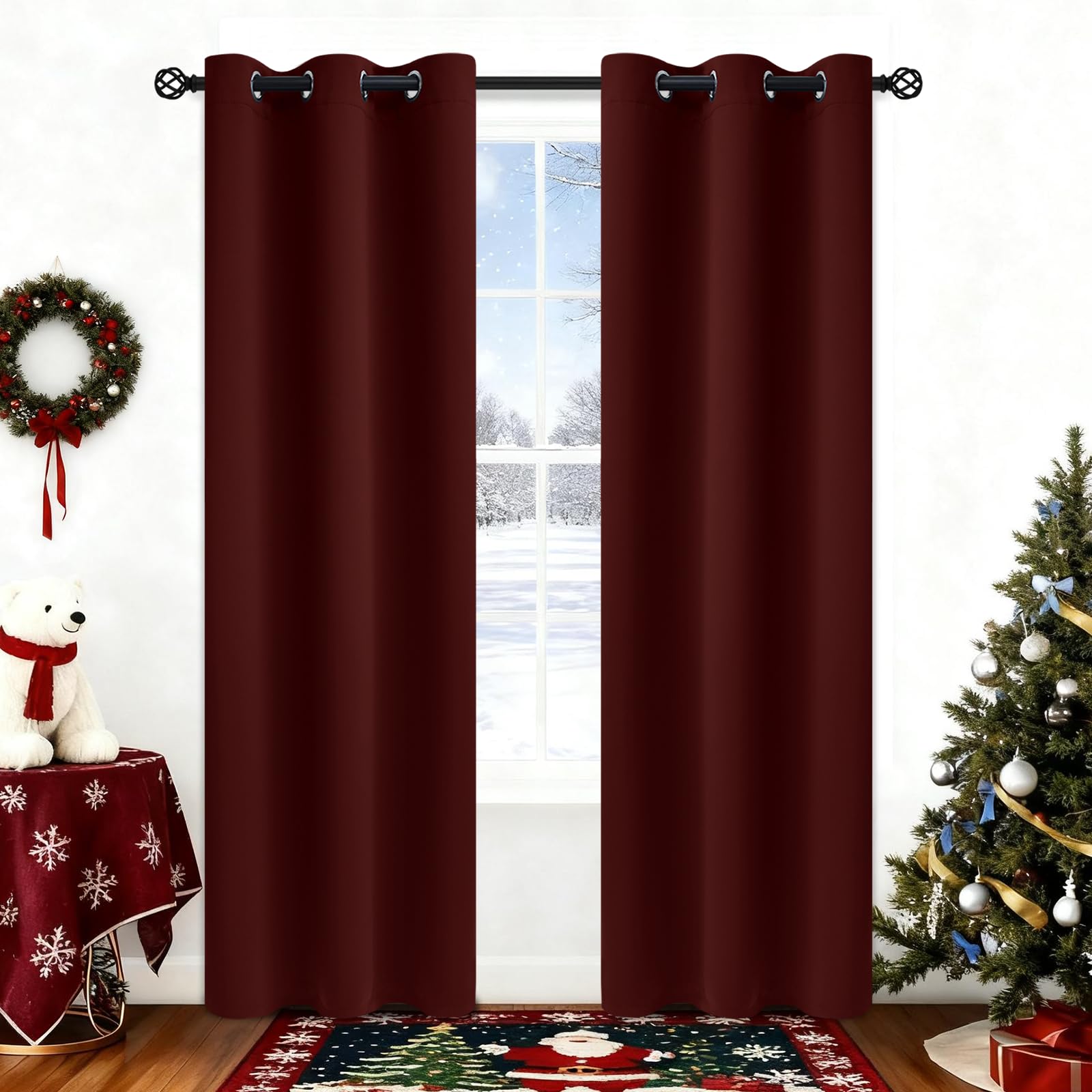 COSVIYA Grommet Blackout Room Darkening Burgundy Red Curtains 84 inch Length,Thick Polyester Light Blocking Insulated Thermal Drapes for Bedroom/Living Room,2 Panels,38x84 inches โ image 1