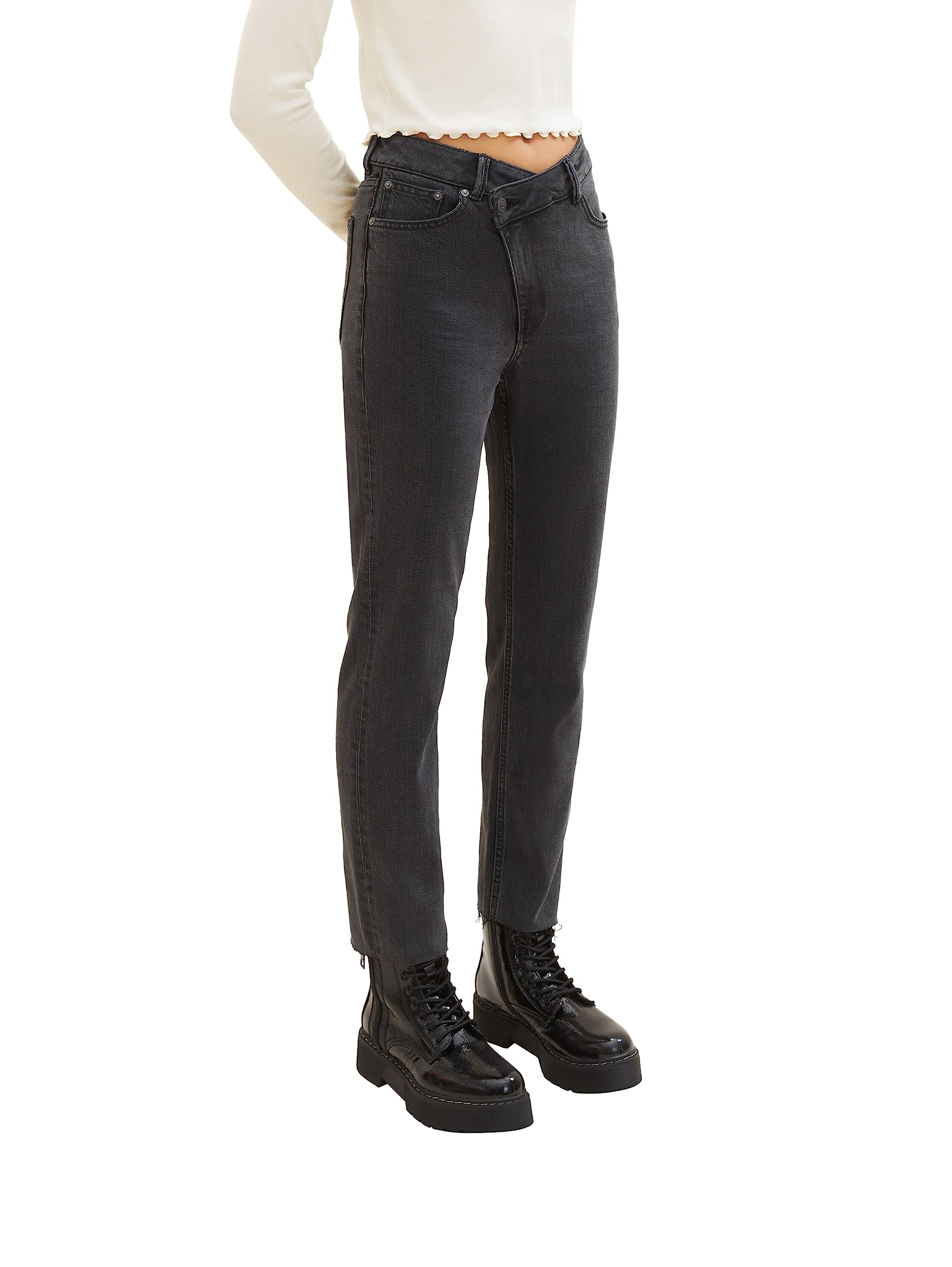 TOM TAILOR Denim Women's 1038302 Lotte Slim Straight Jeans, 10240 - Black Denim,