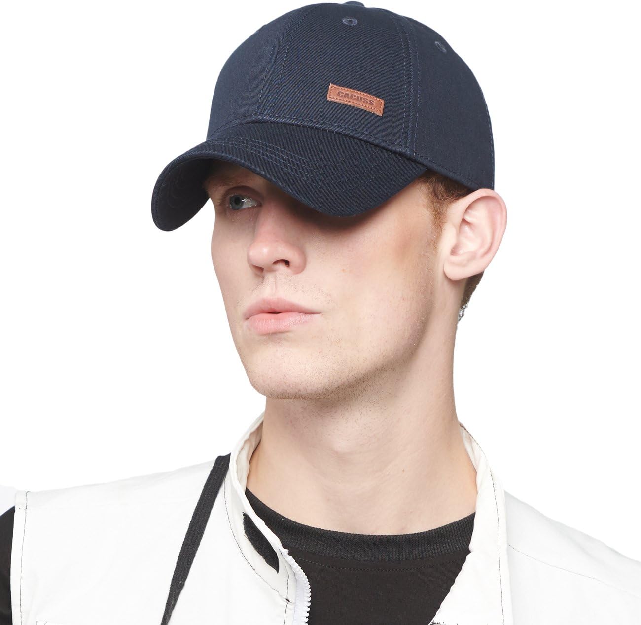 CACUSS Men's Cotton Dad Hat Classic Baseball Cap with Adjustable Buckle Closure,Golf Cap(Navy)