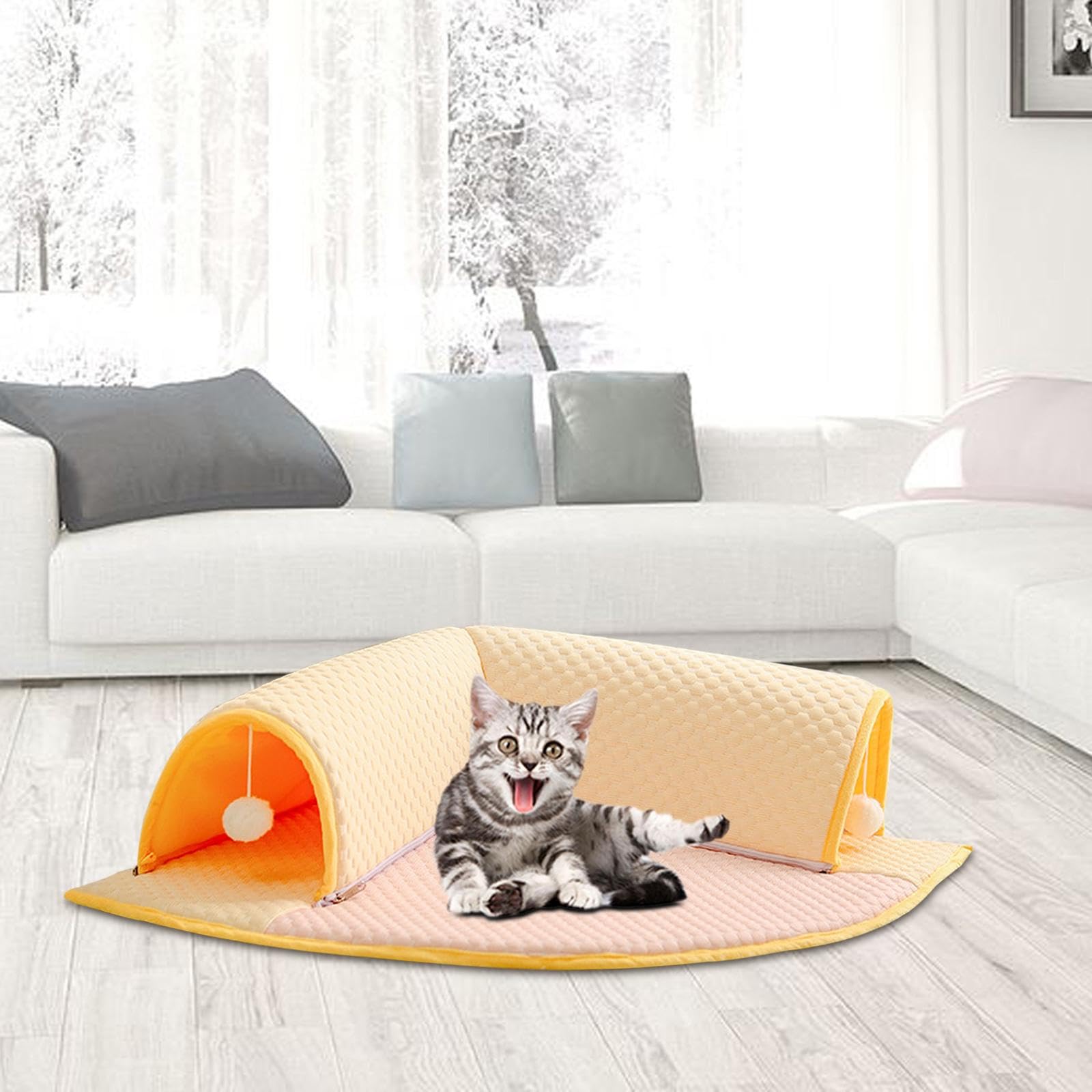 KESOTO Tunnel de Jeu Amovible pour Chat avec Balles Suspendues, Idéal pour Les Petits Animaux comme Les Lapins, Les et Les Hamsters, Triangle et L