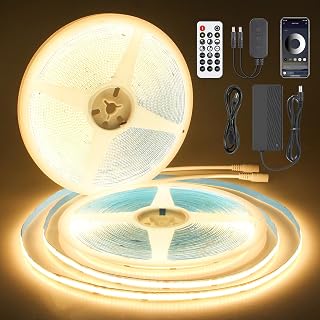 Aclorol COB LED Strip Lights 100FT 3000K 24V Dimmable Warm White LED Light Strip with Remote and App Control Flexible Tape Light for Bedroom Shelf Cabine Closets Garages Kitchen (2Rolls of 50FT)