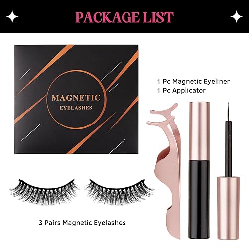 Miniatura 2 de SHEKA Pestañas magnéticas de aspecto natural con delineador de ojos, pestañas magnéticas finas, no necesita pegamento con aplicador, pestañas