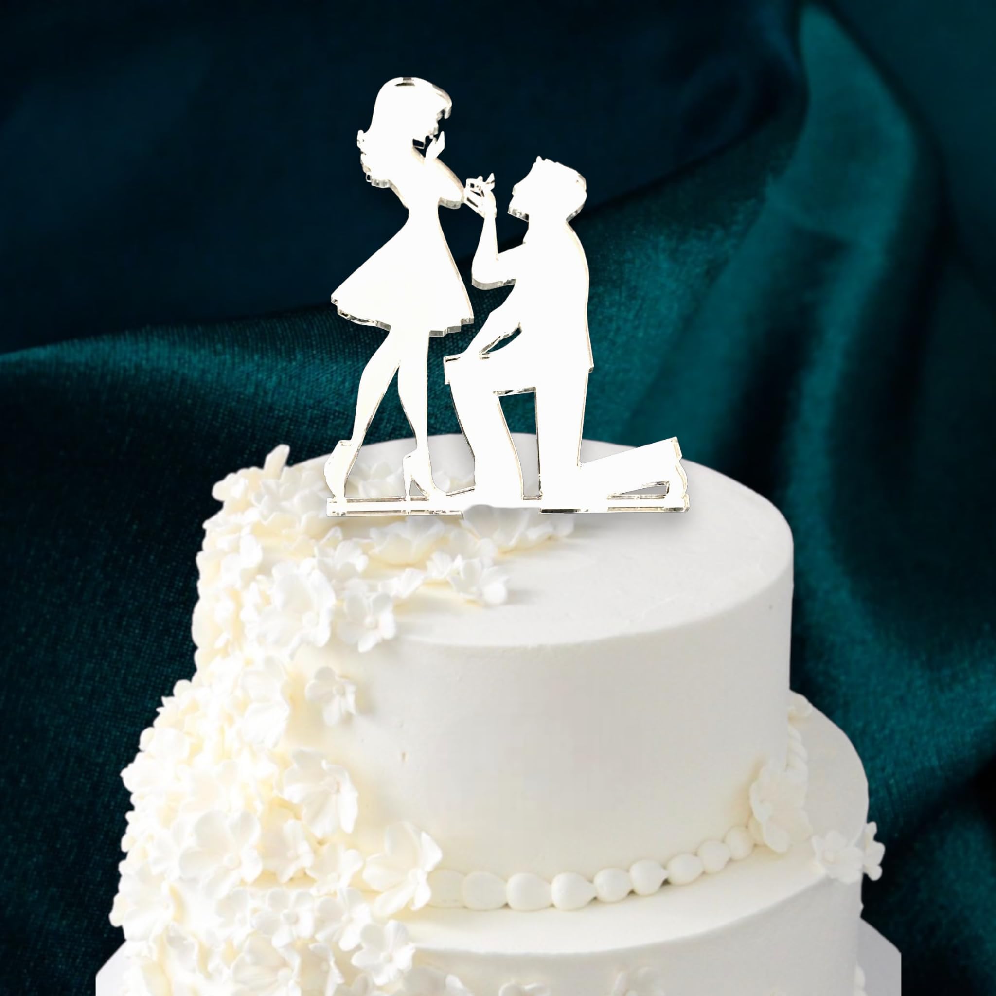 SuperCoolCreations Engagement Fiance & Fiancee Cake Topper Silver Mirror Acrylic 10cm H x 6cm W