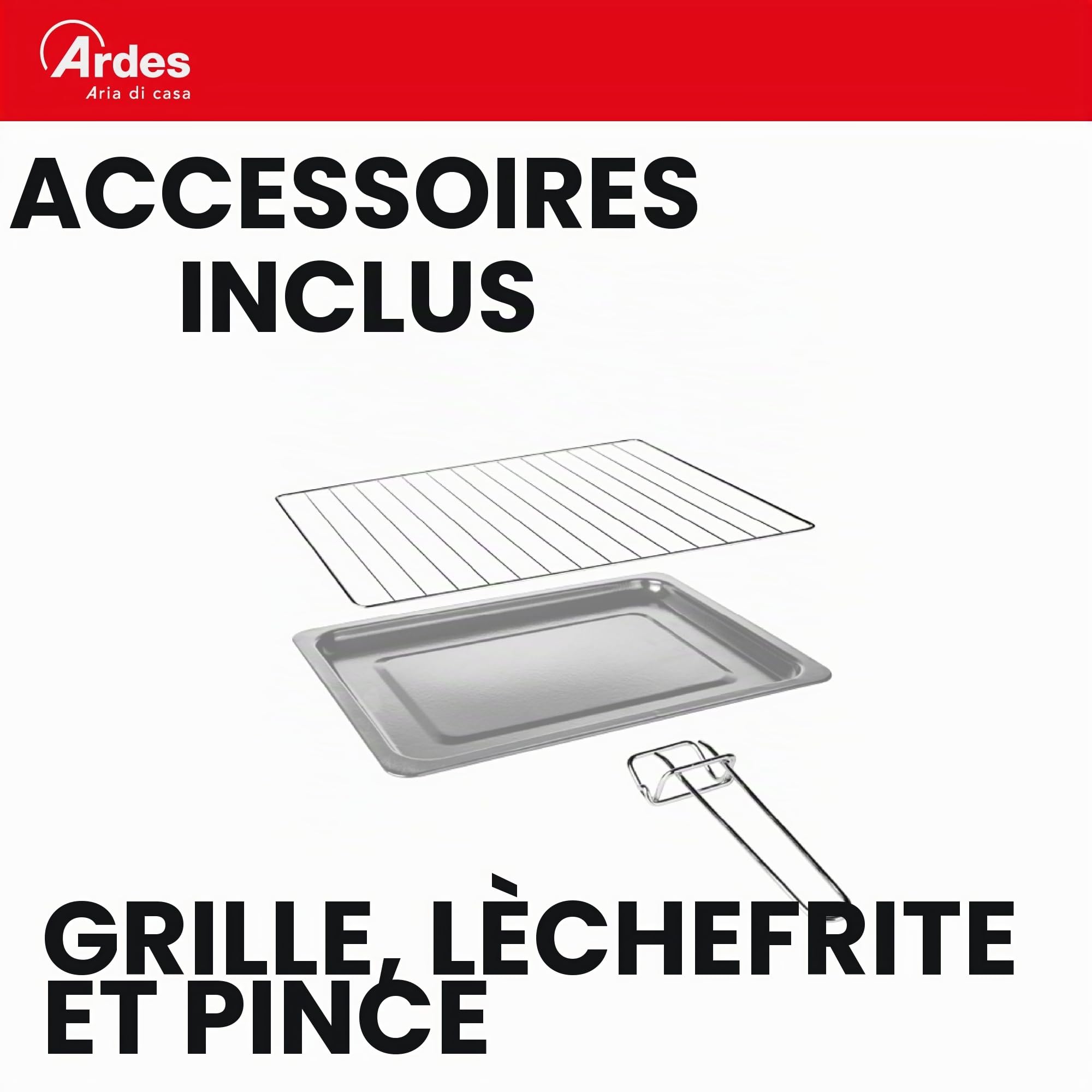 ARDES - AR6225S Four électrique ventilé Capacité de 25 litres avec lumière interne 6 fonctions Cuisson Minuterie Double vitrage avec accessoires Magnus, Argent