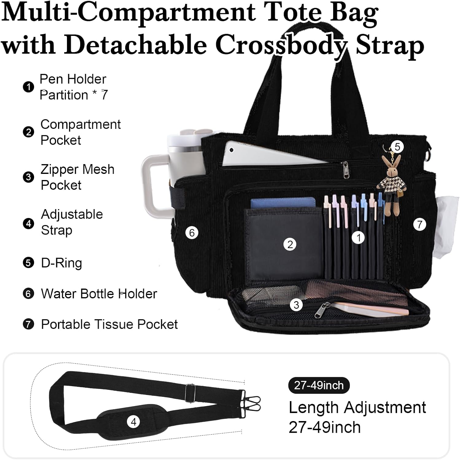 Tiostep Corduroy Tote Bag for Women with 15.6 inch Laptop Compartment Crossbody Messenger Bag for Travel and College Teacher